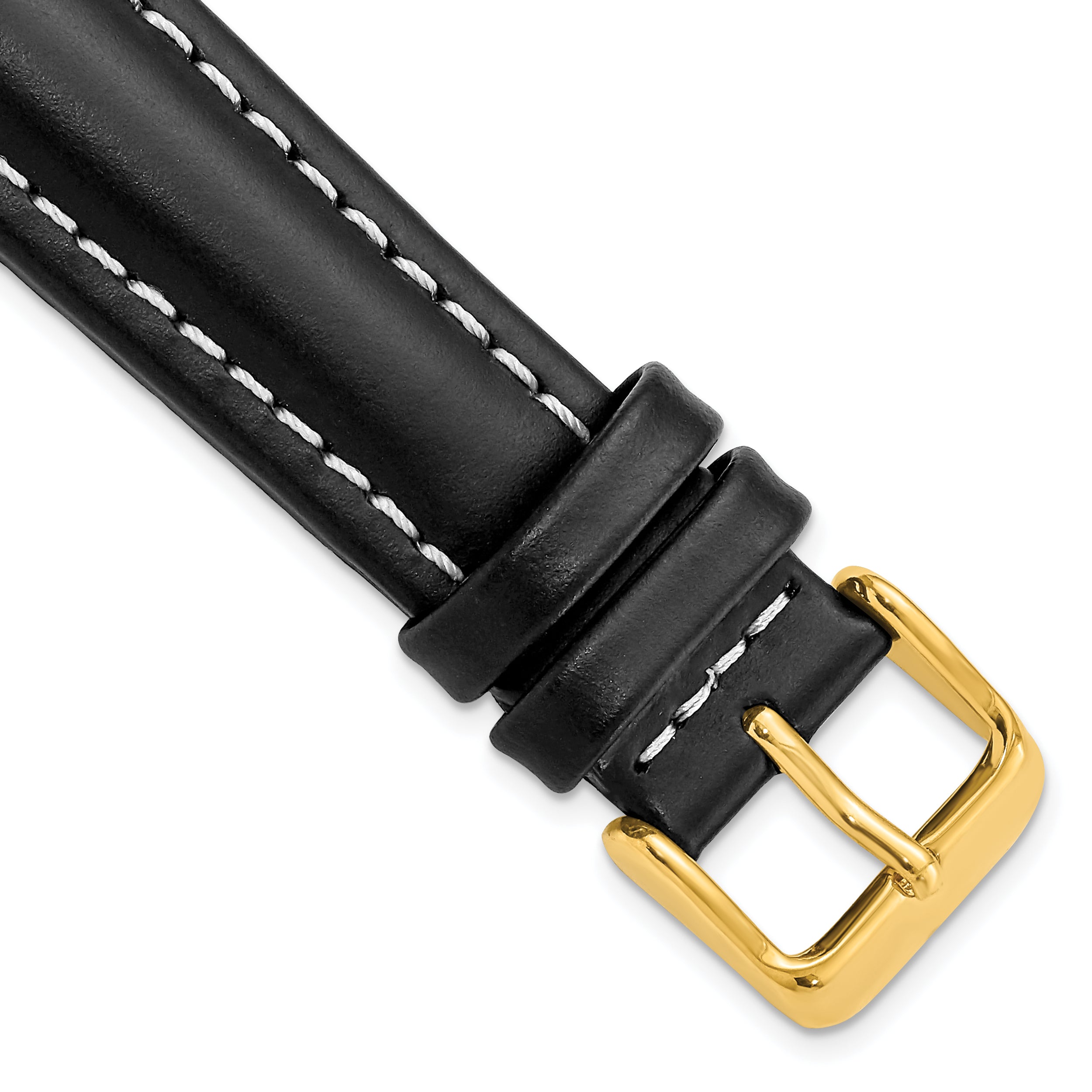 DeBeer 19mm Black Oil-tanned Leather with White Stitching and Gold-tone Buckle 7.5 inch Watch Band