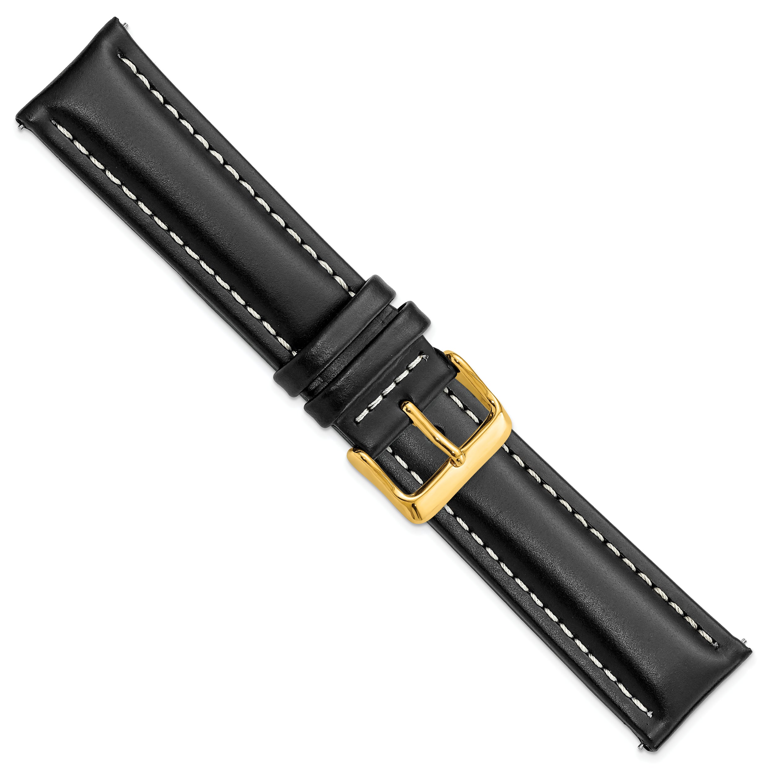 14mm Black Oil-tanned Leather with White Stitching and Gold-tone Buckle 6.75 inch Watch Band