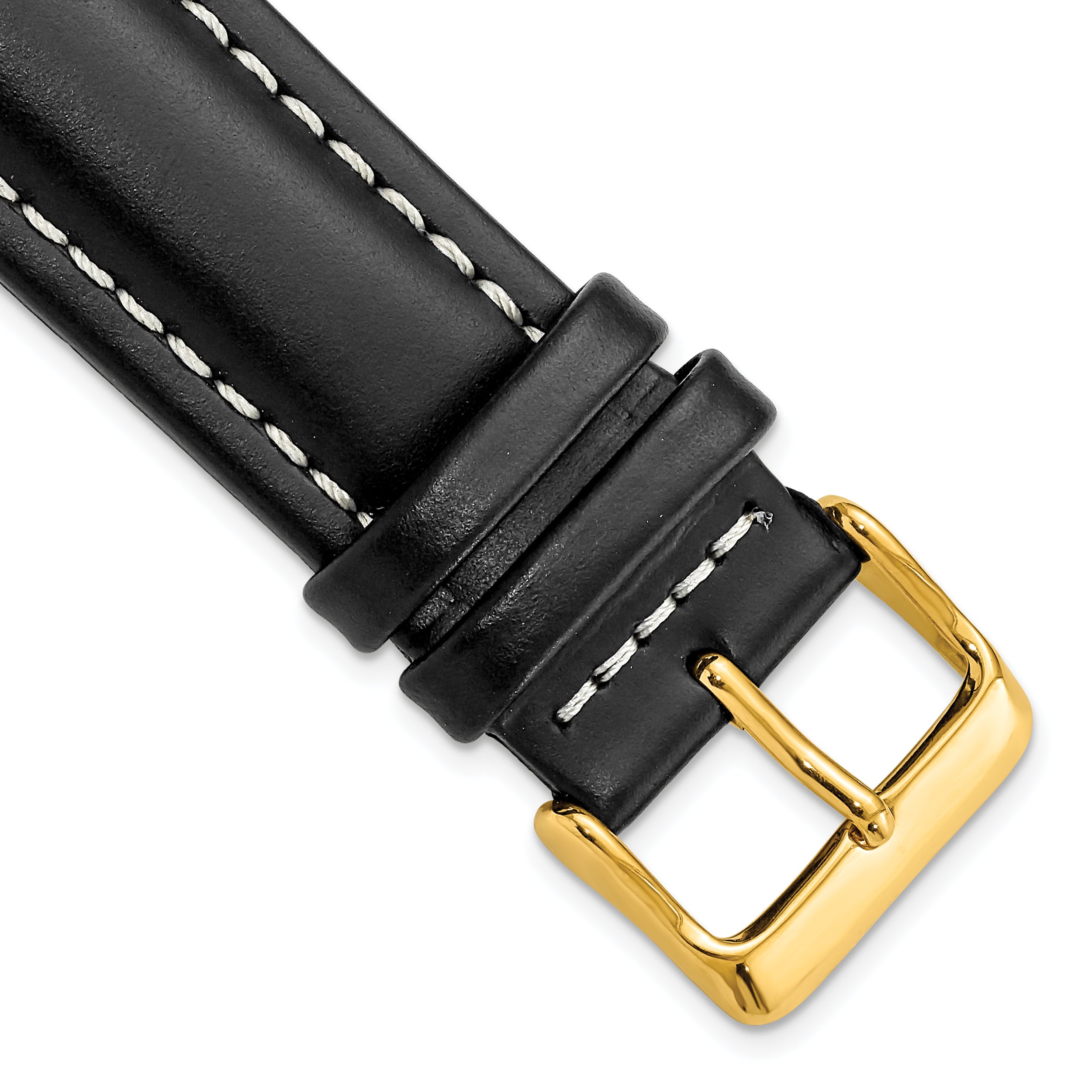 DeBeer 22mm Black Oil-tanned Leather with White Stitching and Gold-tone Buckle 7.5 inch Watch Band