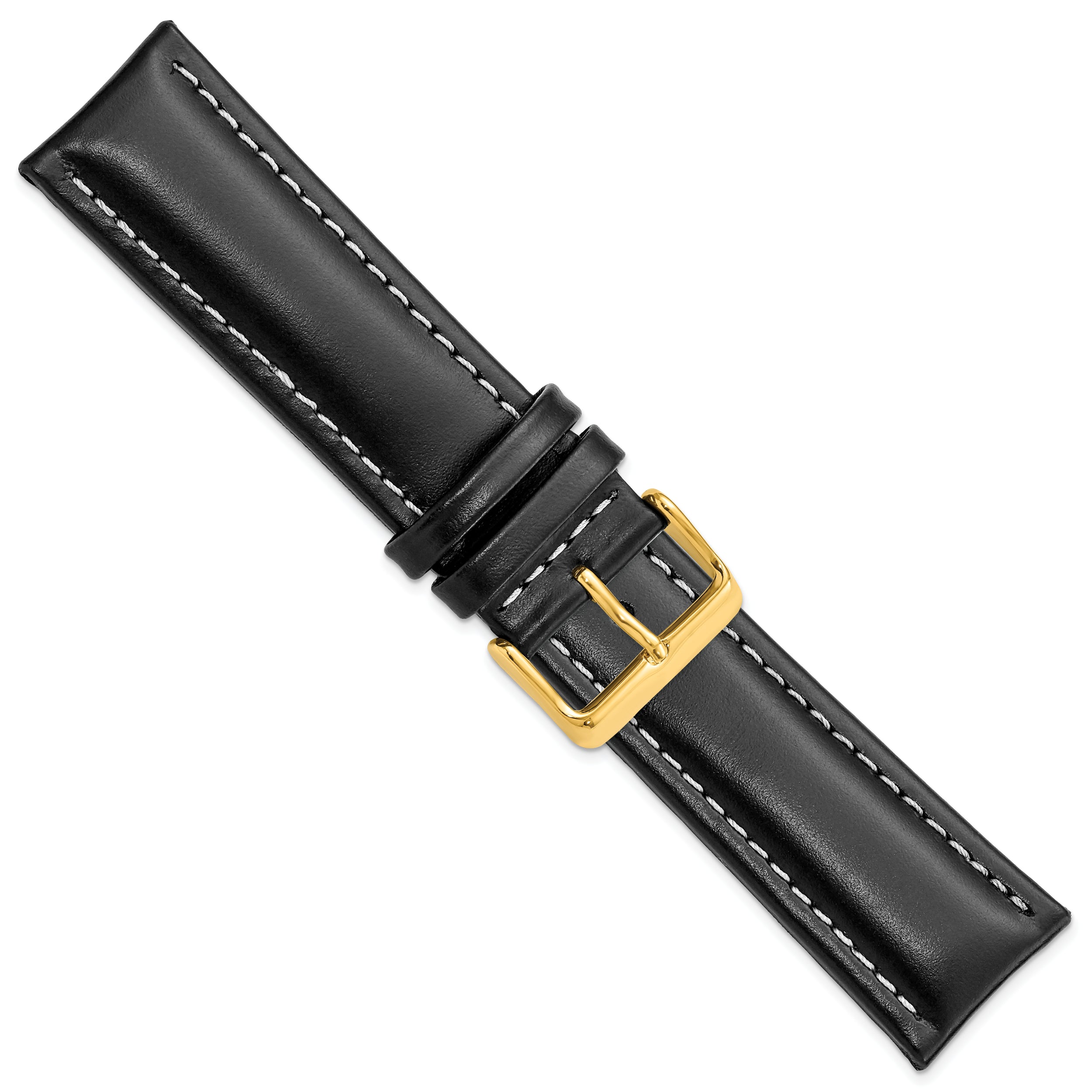 14mm Black Oil-tanned Leather with White Stitching and Gold-tone Buckle 6.75 inch Watch Band
