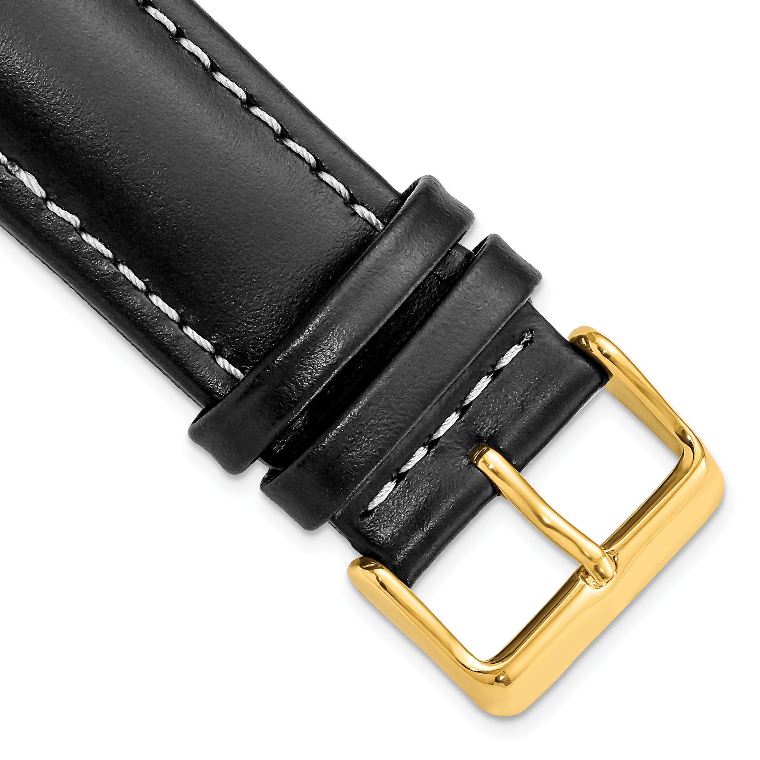DeBeer 24mm Black Oil-tanned Leather with White Stitching and Gold-tone Buckle 7.5 inch Watch Band