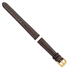 14mm Dark Brown Oil-tanned Leather with White Stitching and Gold-tone Buckle 6.75 inch Watch Band