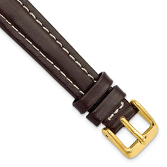 DeBeer 14mm Dark Brown Oil-tanned Leather with White Stitching and Gold-tone Buckle 6.75 inch Watch Band
