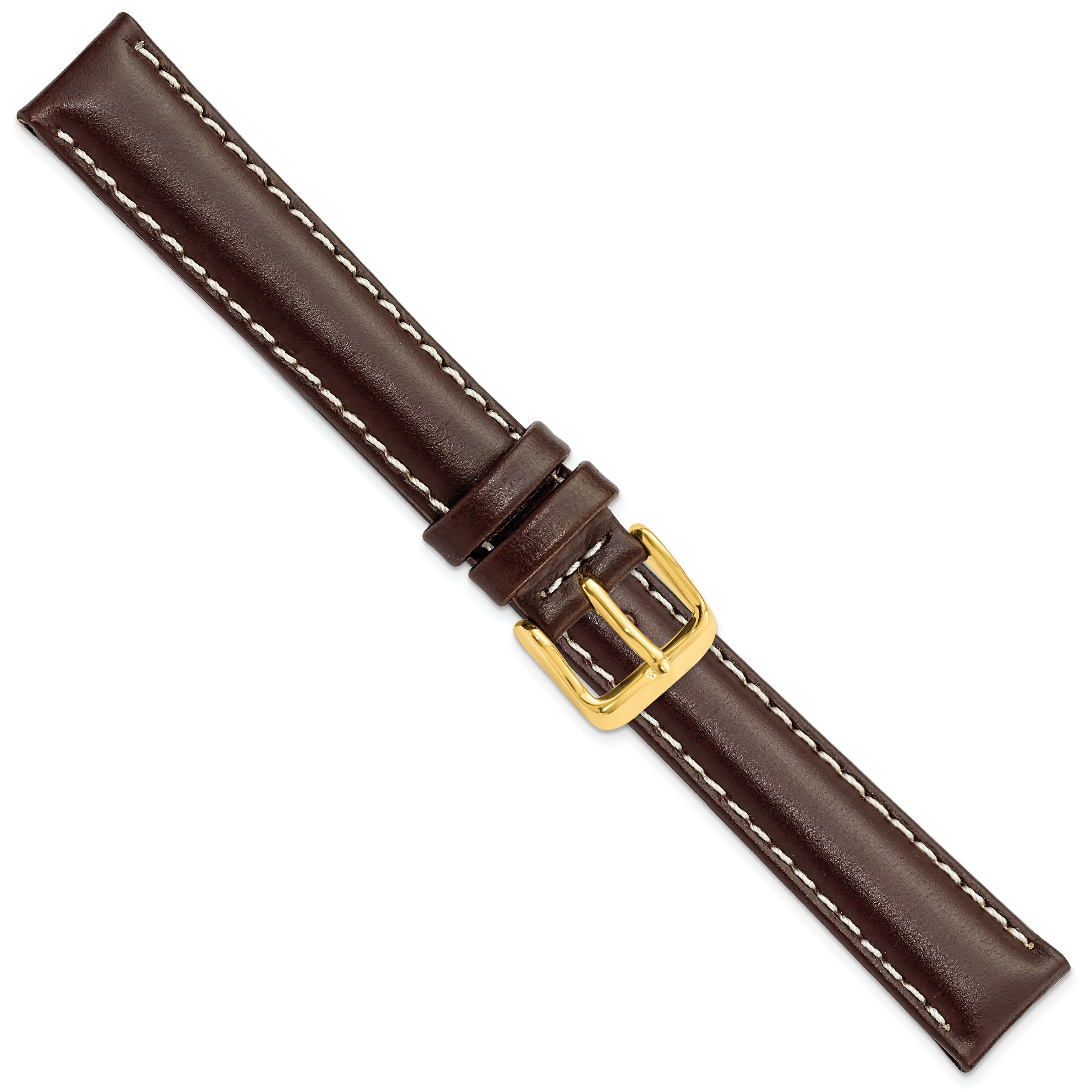 14mm Dark Brown Oil-tanned Leather with White Stitching and Gold-tone Buckle 6.75 inch Watch Band