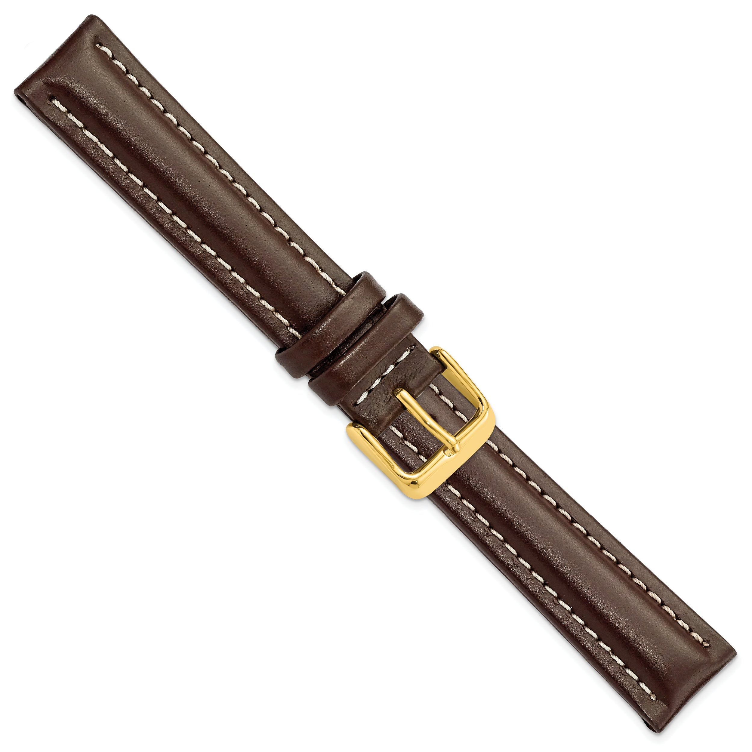 14mm Dark Brown Oil-tanned Leather with White Stitching and Gold-tone Buckle 6.75 inch Watch Band