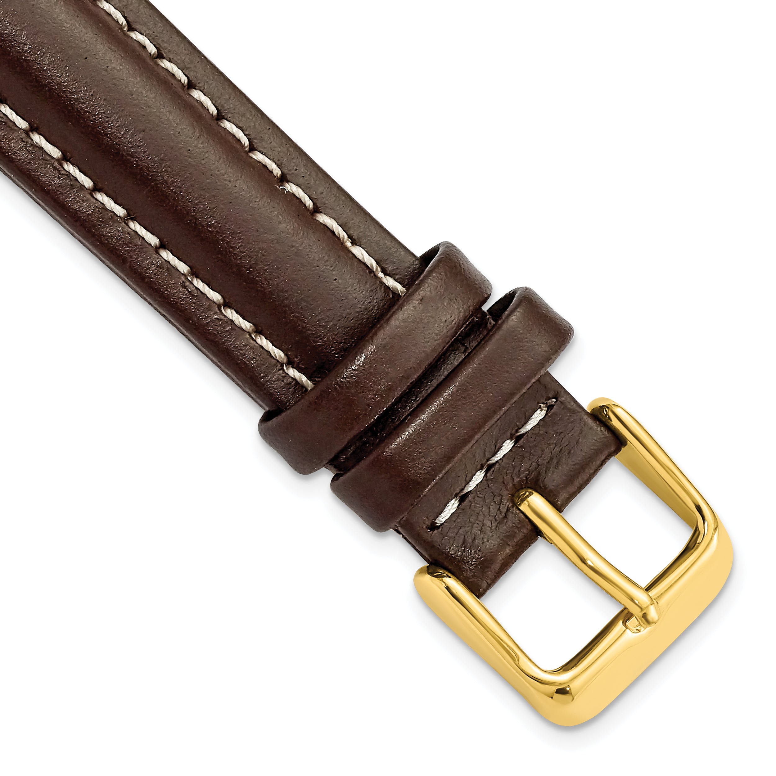 DeBeer 18mm Dark Brown Oil-tanned Leather with White Stitching and Gold-tone Buckle 7.5 inch Watch Band