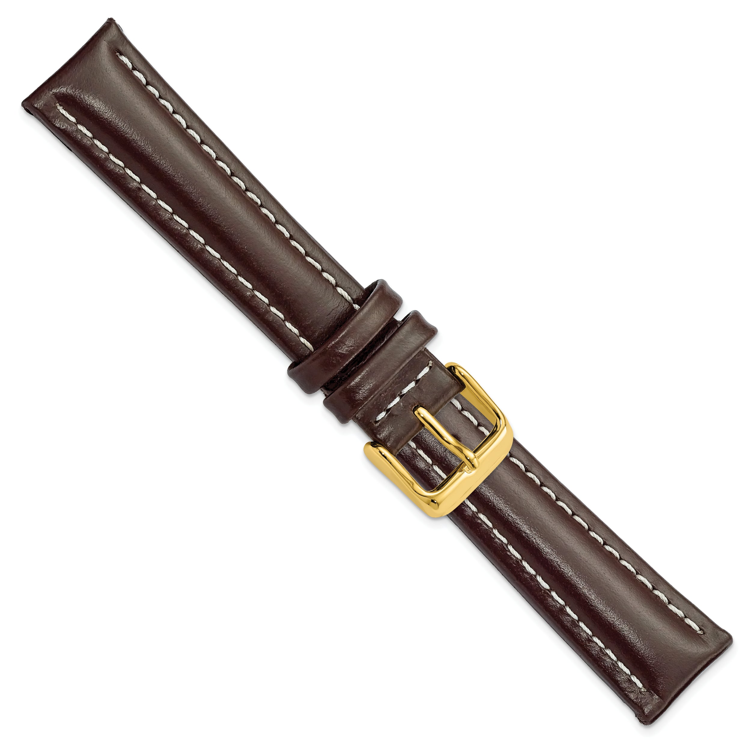 14mm Dark Brown Oil-tanned Leather with White Stitching and Gold-tone Buckle 6.75 inch Watch Band