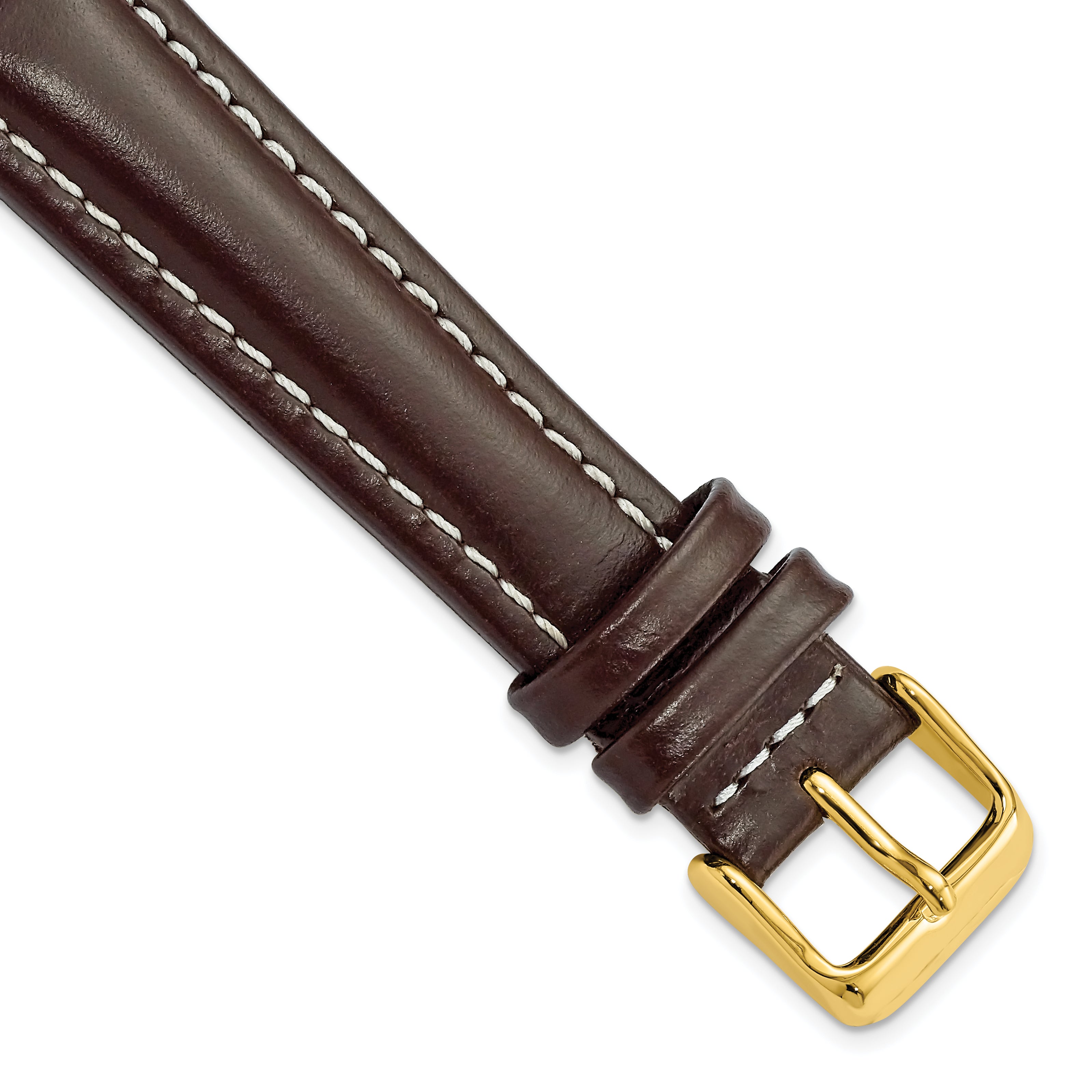 DeBeer 19mm Dark Brown Oil-tanned Leather with White Stitching and Gold-tone Buckle 7.5 inch Watch Band