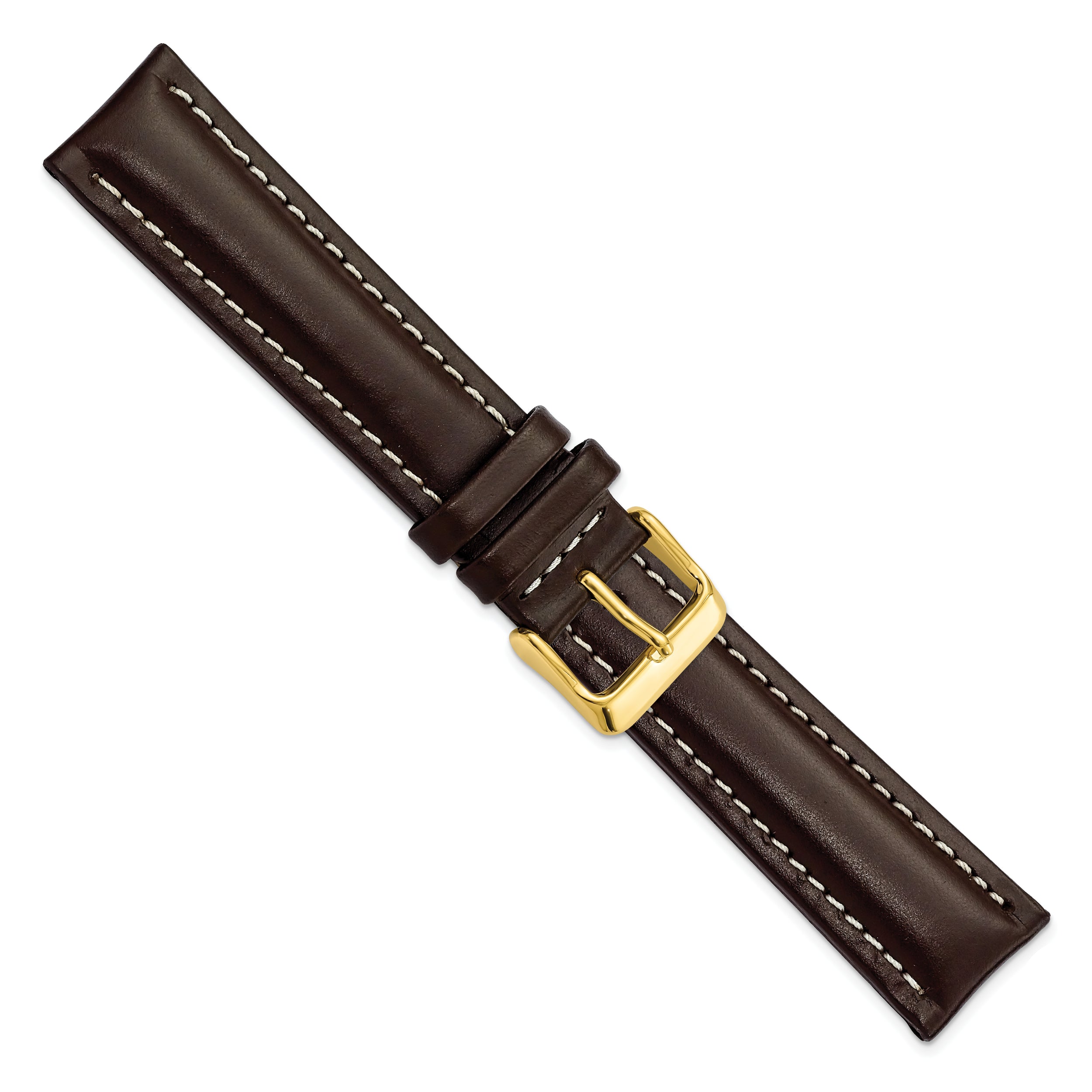 14mm Dark Brown Oil-tanned Leather with White Stitching and Gold-tone Buckle 6.75 inch Watch Band