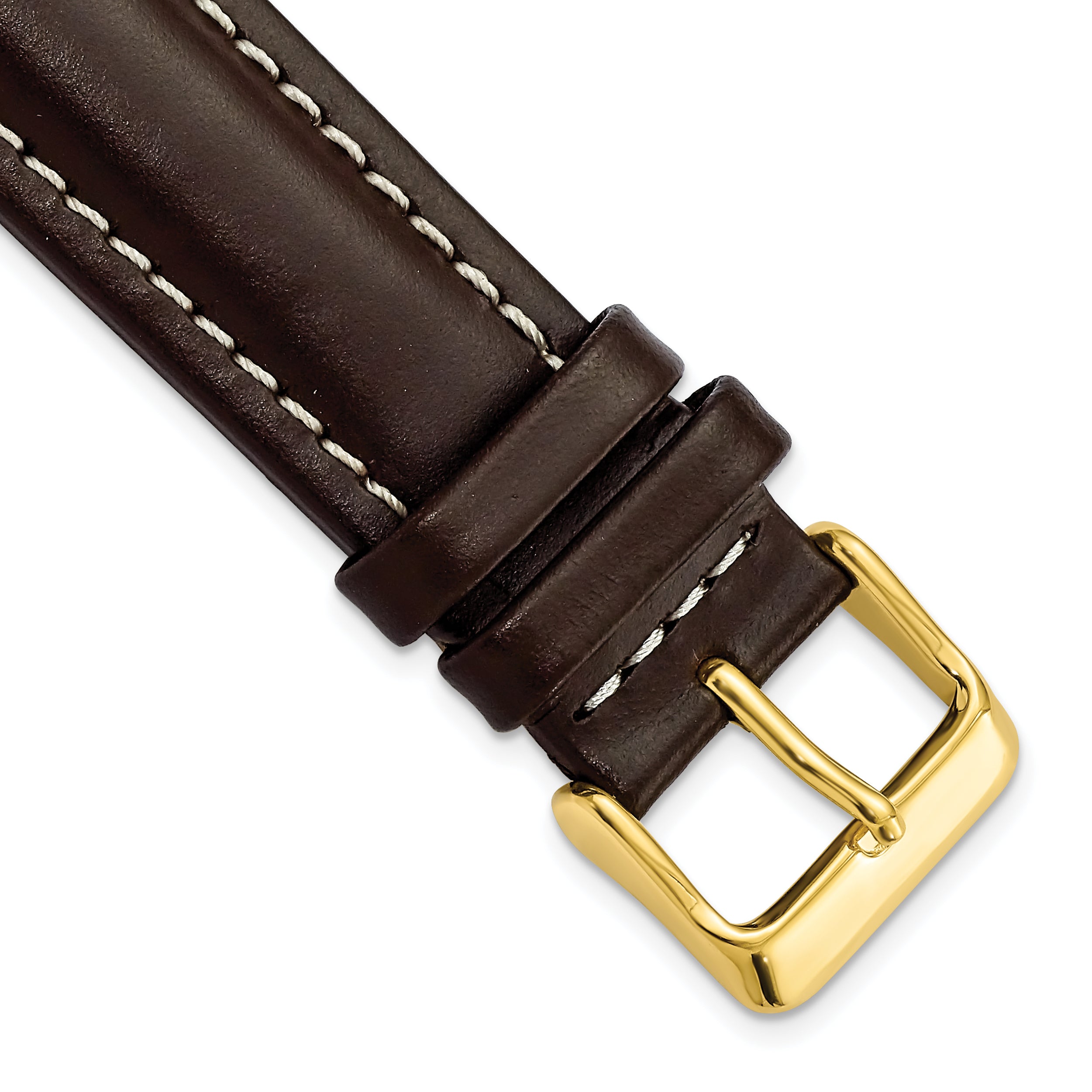 DeBeer 20mm Dark Brown Oil-tanned Leather with White Stitching and Gold-tone Buckle 7.5 inch Watch Band