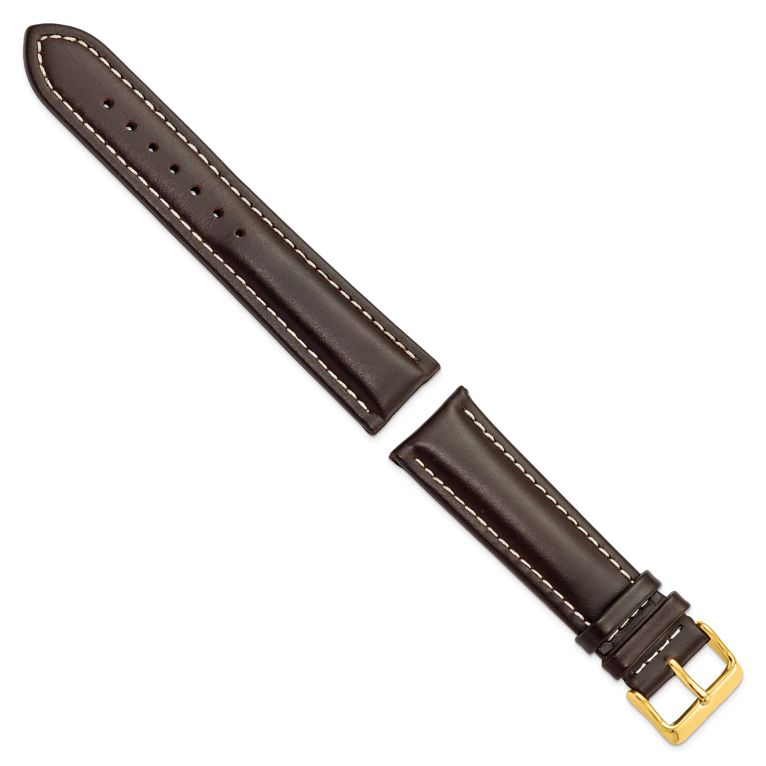 14mm Dark Brown Oil-tanned Leather with White Stitching and Gold-tone Buckle 6.75 inch Watch Band