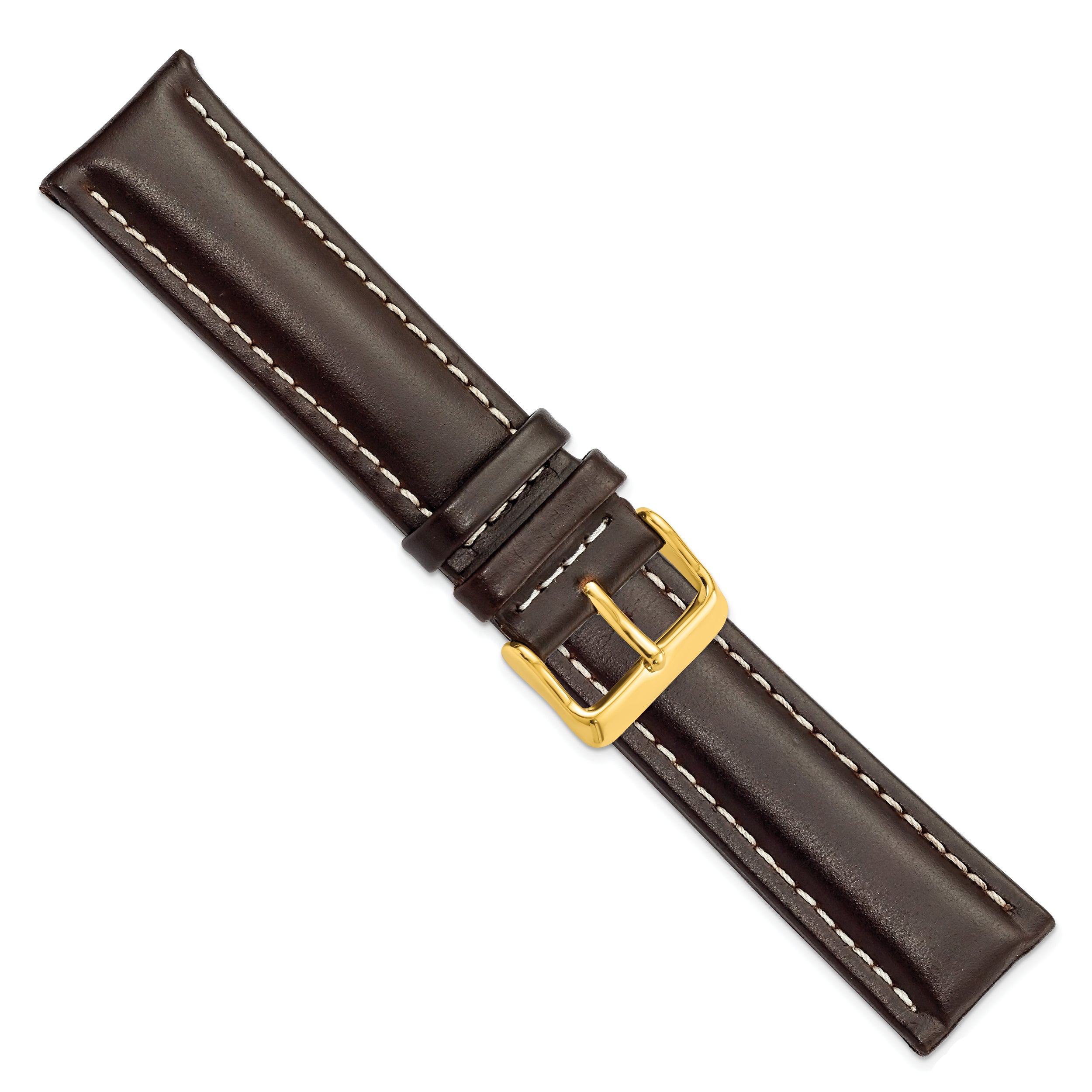 14mm Dark Brown Oil-tanned Leather with White Stitching and Gold-tone Buckle 6.75 inch Watch Band