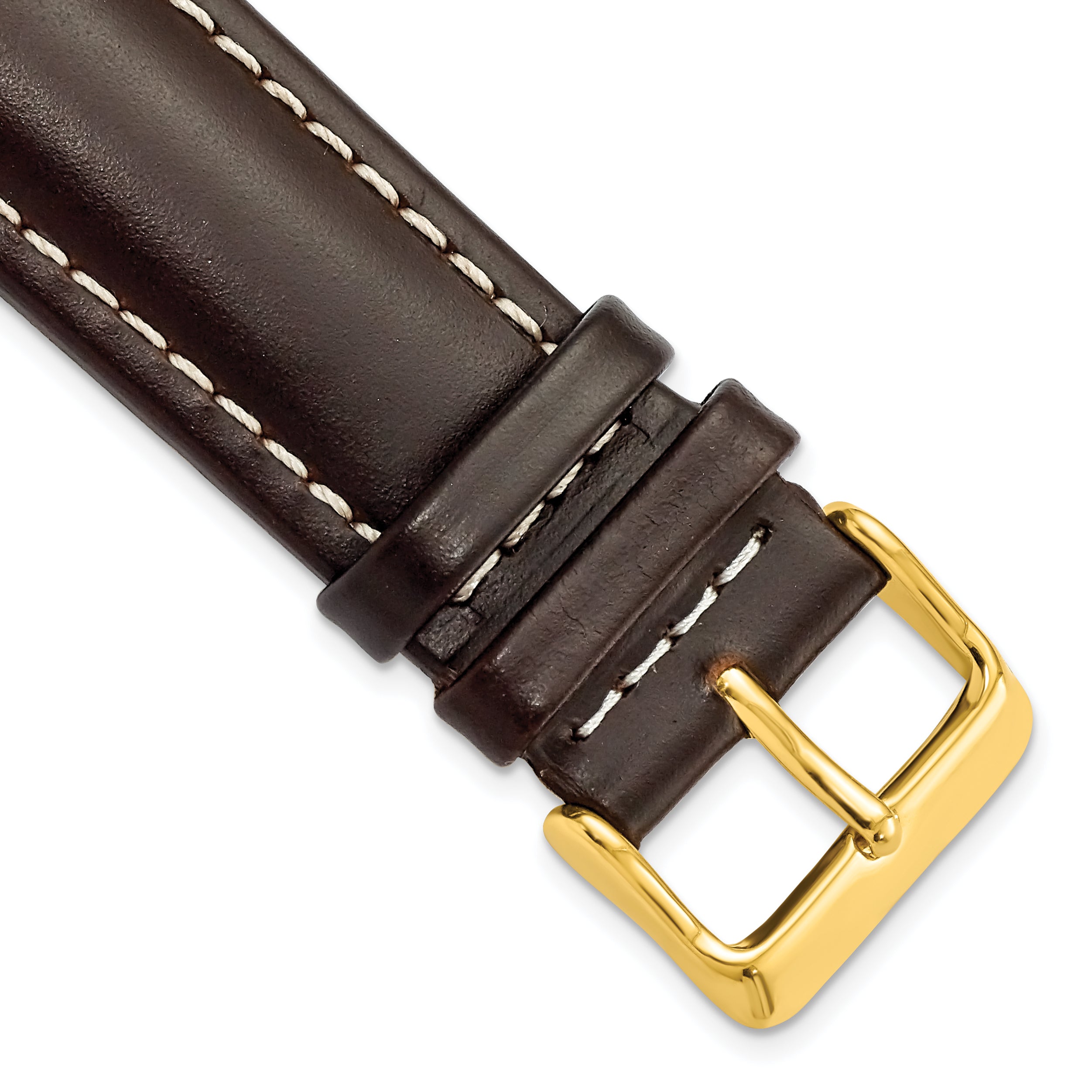 DeBeer 22mm Dark Brown Oil-tanned Leather with White Stitching and Gold-tone Buckle 7.5 inch Watch Band