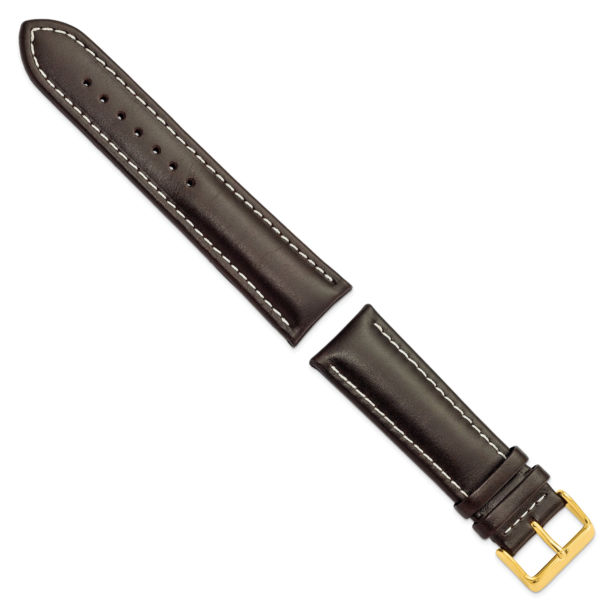 14mm Dark Brown Oil-tanned Leather with White Stitching and Gold-tone Buckle 6.75 inch Watch Band