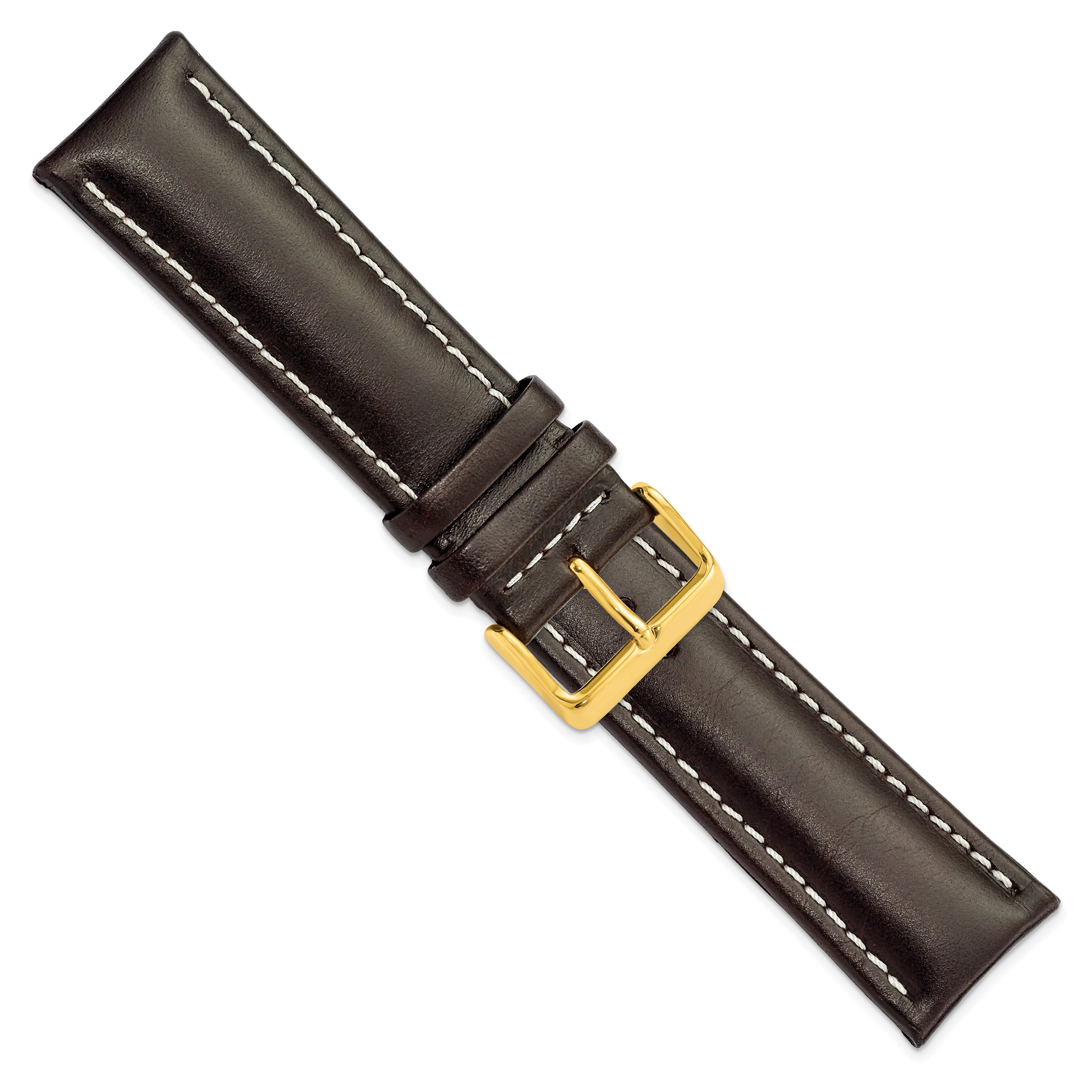 14mm Dark Brown Oil-tanned Leather with White Stitching and Gold-tone Buckle 6.75 inch Watch Band
