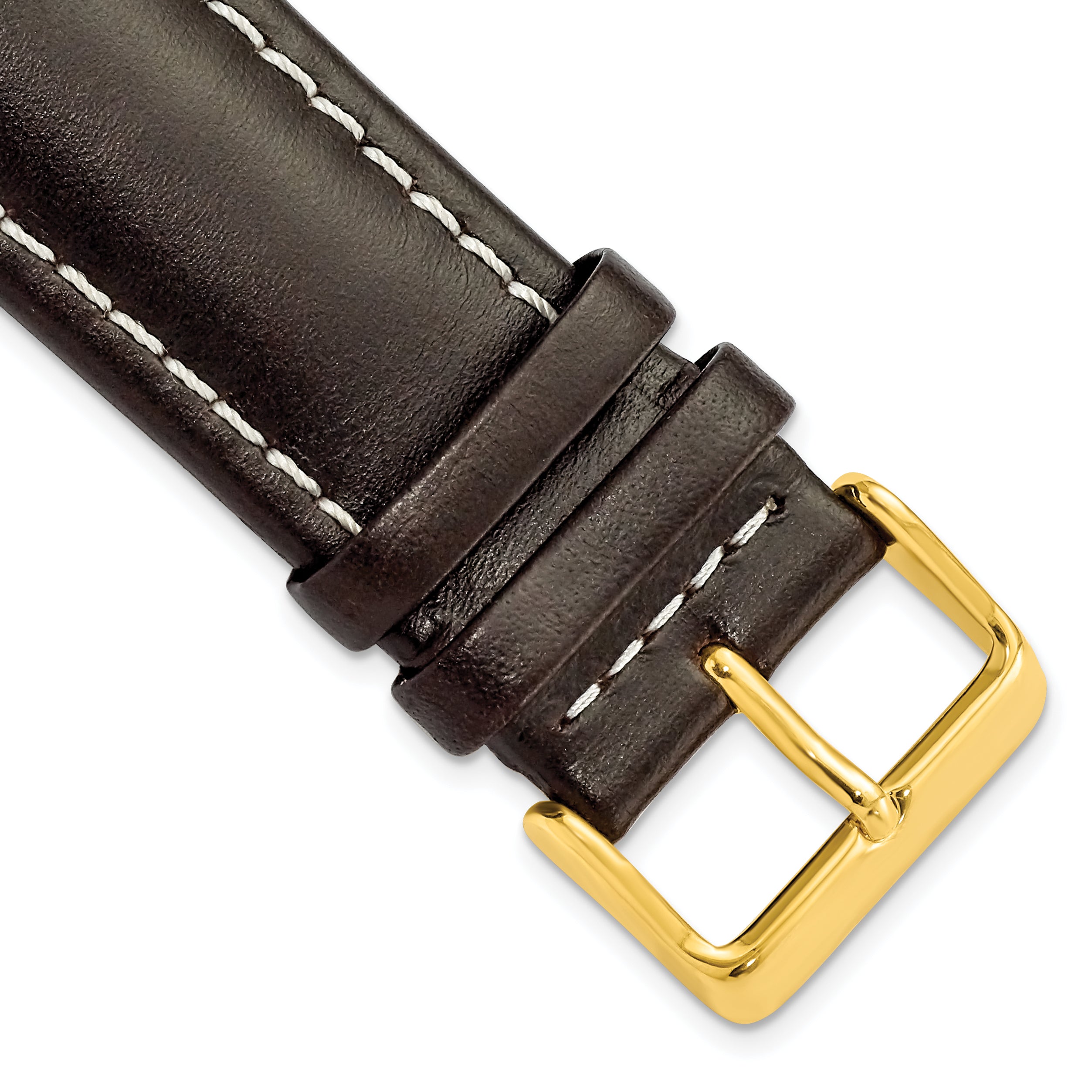 DeBeer 24mm Dark Brown Oil-tanned Leather with White Stitching and Gold-tone Buckle 7.5 inch Watch Band