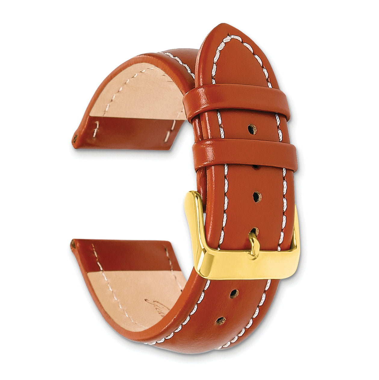 14mm Saddle Brown Oil-tanned Leather with White Stitching and Gold-tone Buckle 6.75 inch Watch Band