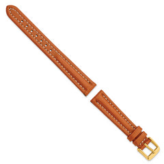 14mm Saddle Brown Oil-tanned Leather with White Stitching and Gold-tone Buckle 6.75 inch Watch Band