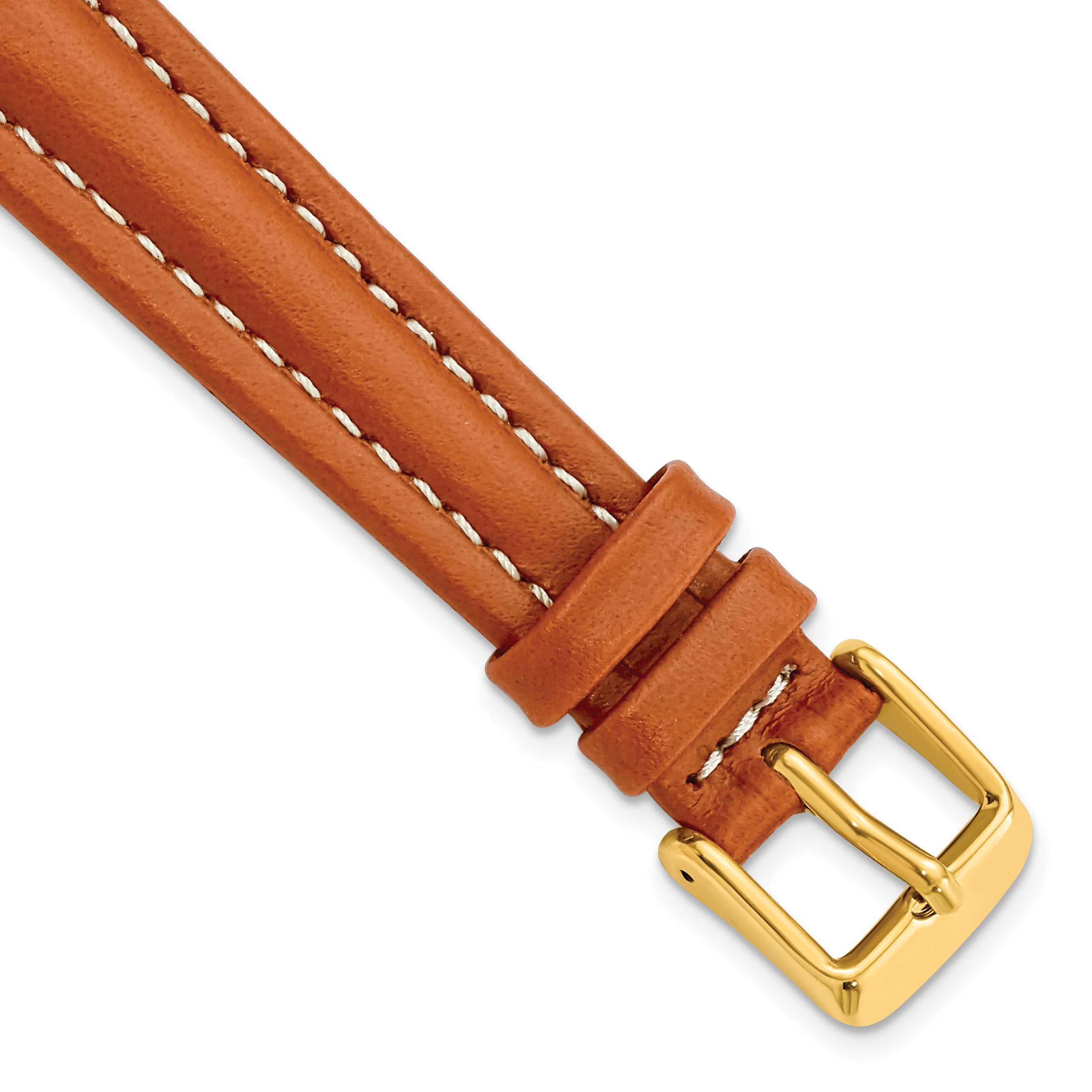 DeBeer 14mm Saddle Brown Oil-tanned Leather with White Stitching and Gold-tone Buckle 6.75 inch Watch Band