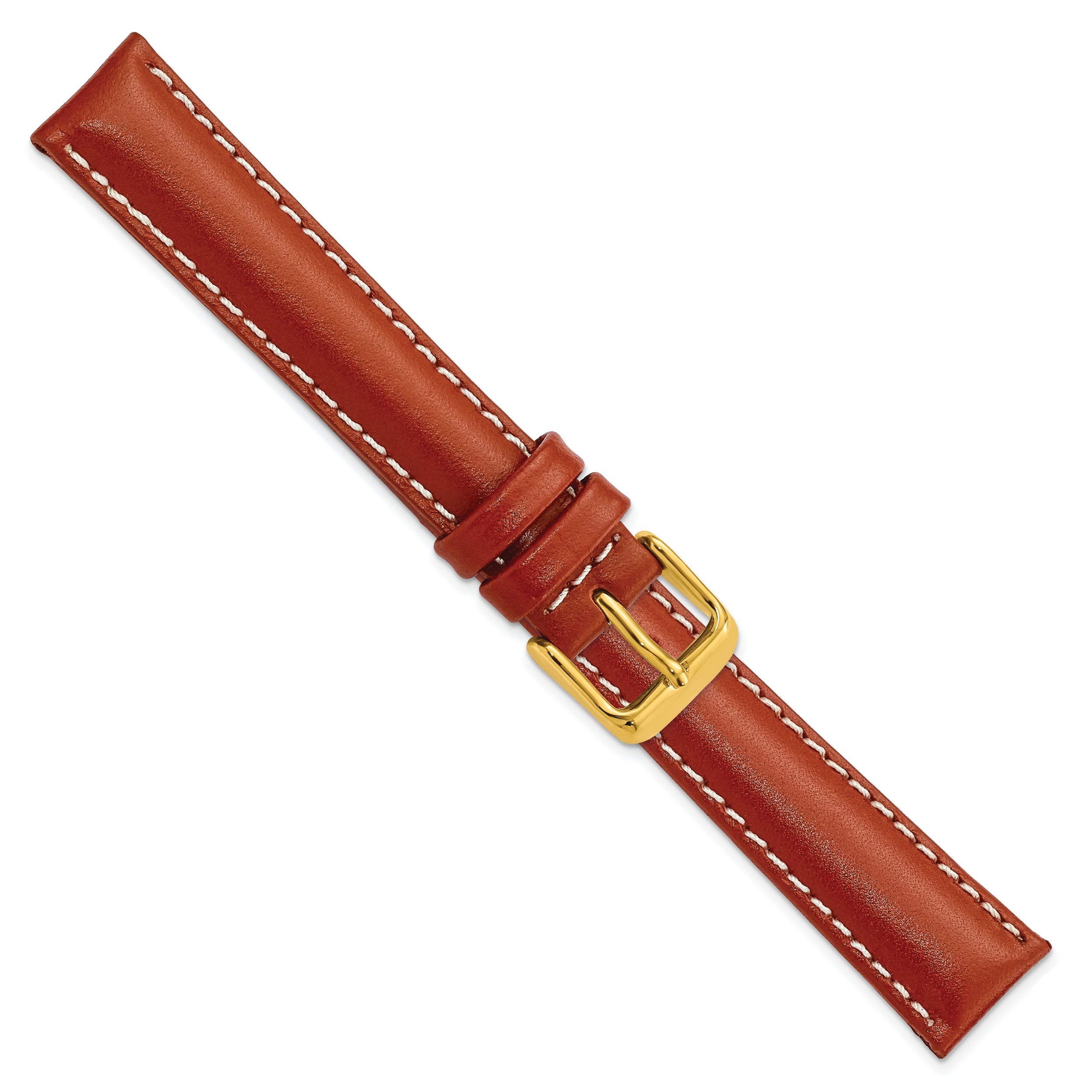 14mm Saddle Brown Oil-tanned Leather with White Stitching and Gold-tone Buckle 6.75 inch Watch Band