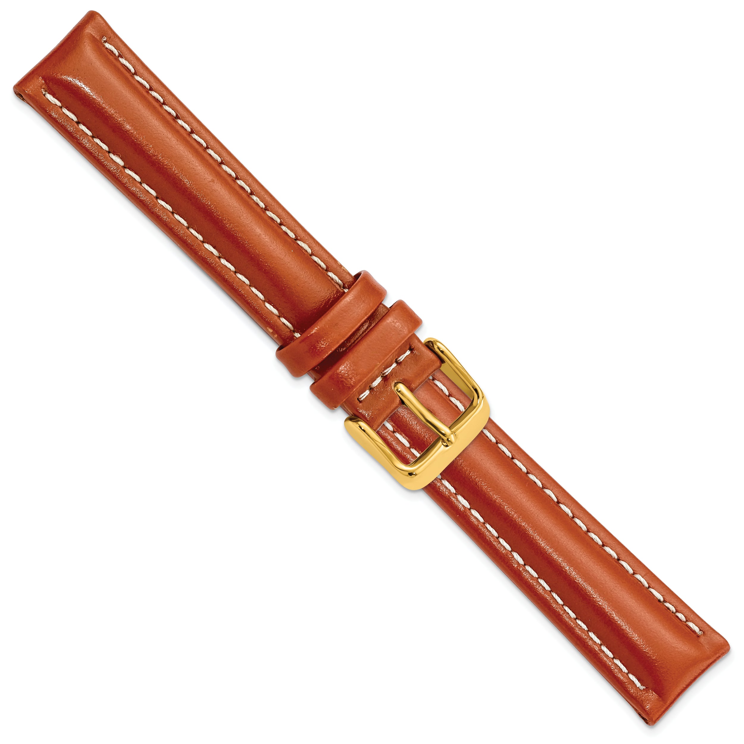 14mm Saddle Brown Oil-tanned Leather with White Stitching and Gold-tone Buckle 6.75 inch Watch Band