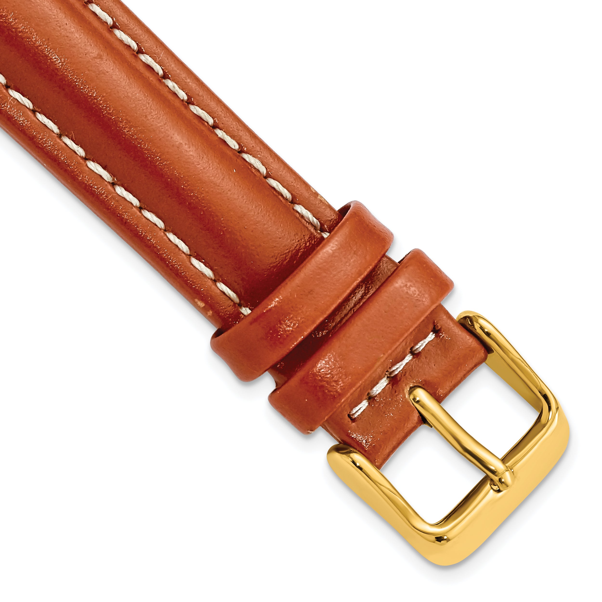DeBeer 18mm Saddle Brown Oil-tanned Leather with White Stitching and Gold-tone Buckle 7.5 inch Watch Band
