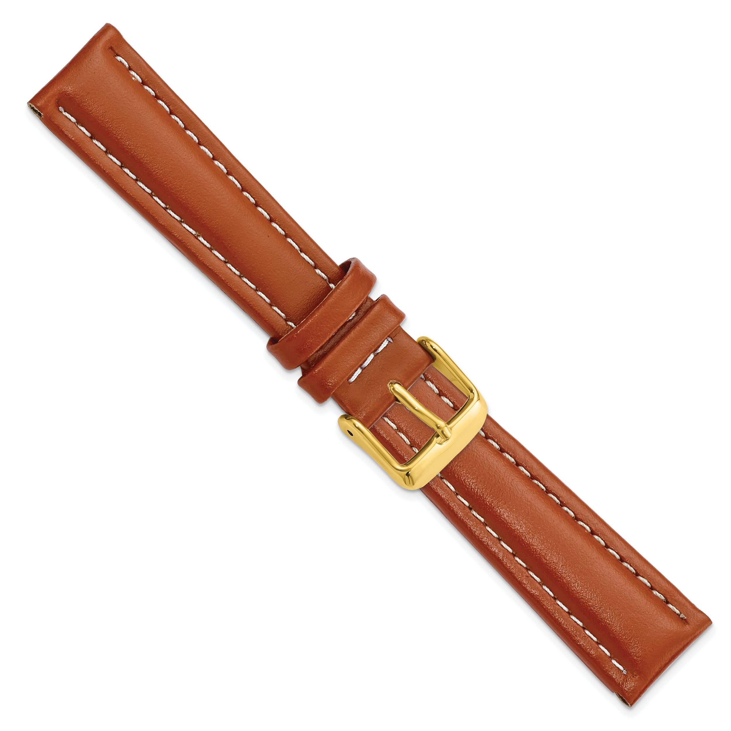 14mm Saddle Brown Oil-tanned Leather with White Stitching and Gold-tone Buckle 6.75 inch Watch Band