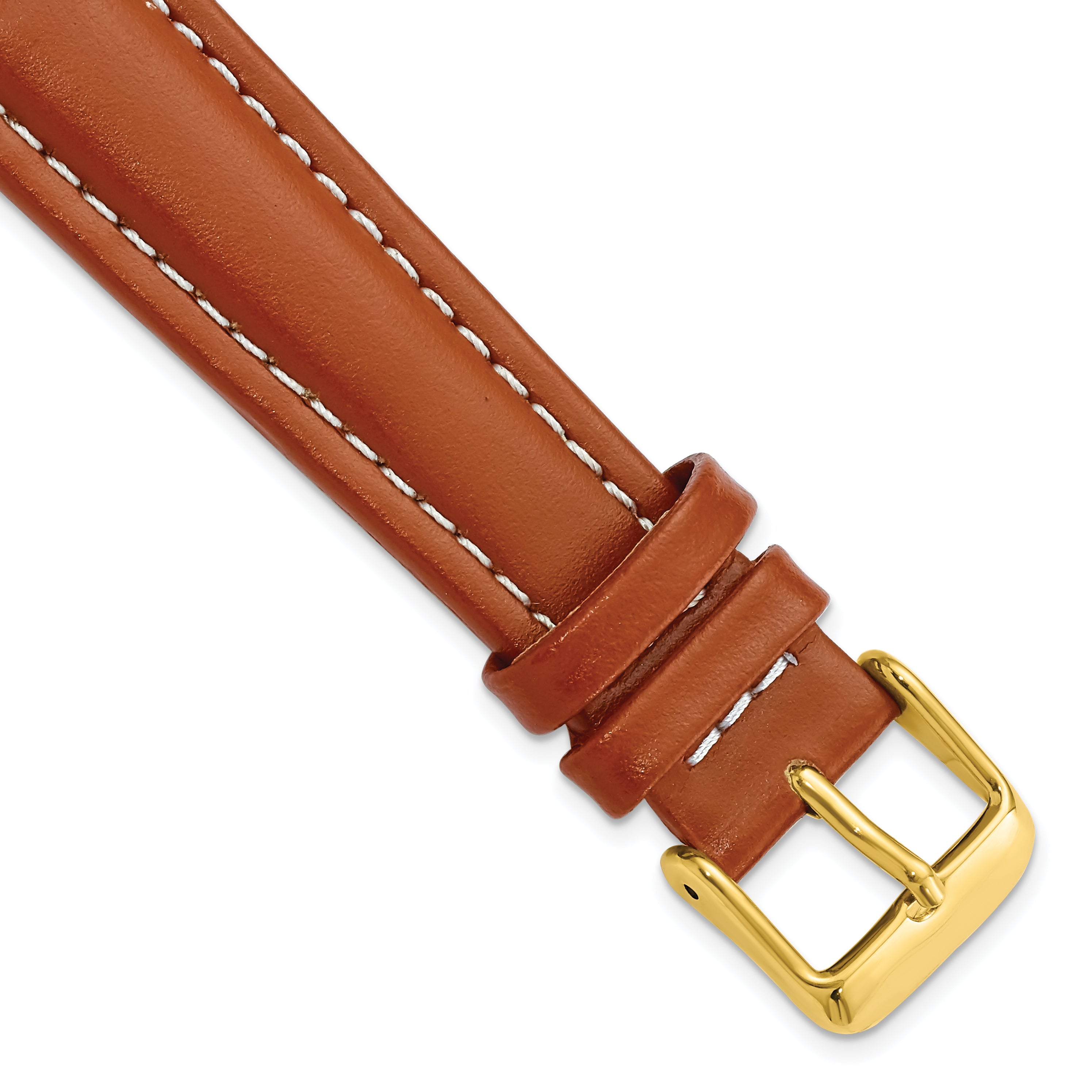 DeBeer 19mm Saddle Brown Oil-tanned Leather with White Stitching and Gold-tone Buckle 7.5 inch Watch Band