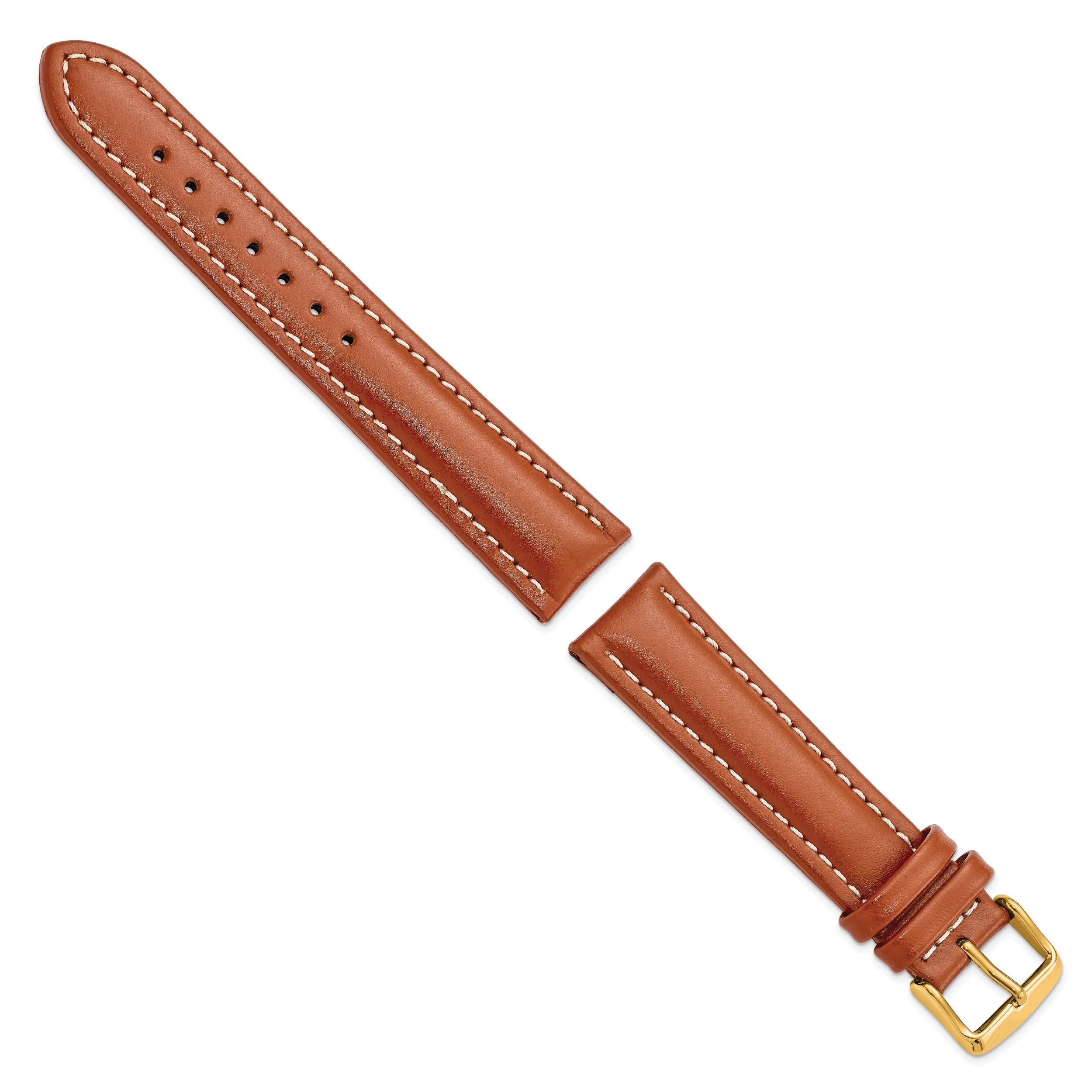 14mm Saddle Brown Oil-tanned Leather with White Stitching and Gold-tone Buckle 6.75 inch Watch Band