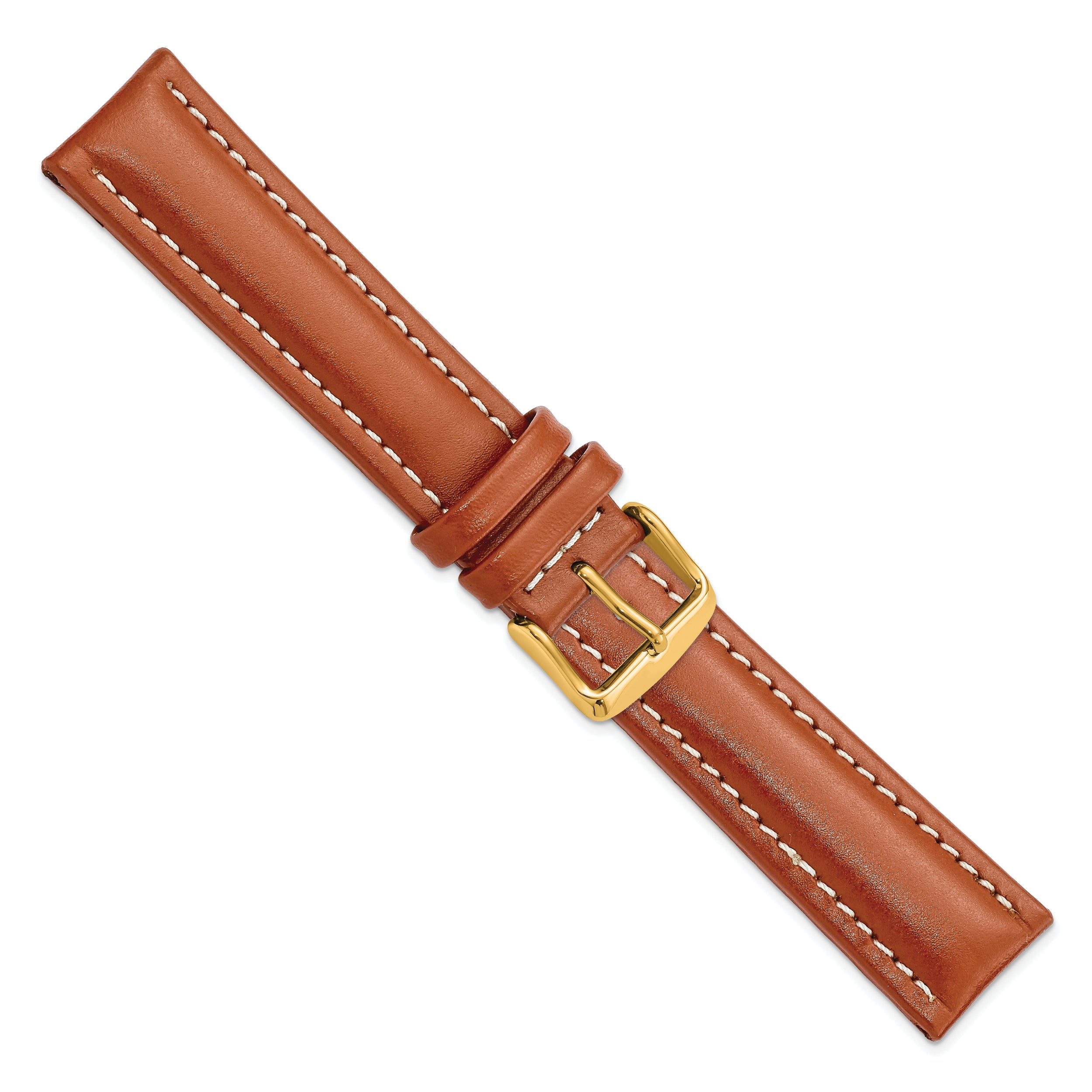 14mm Saddle Brown Oil-tanned Leather with White Stitching and Gold-tone Buckle 6.75 inch Watch Band