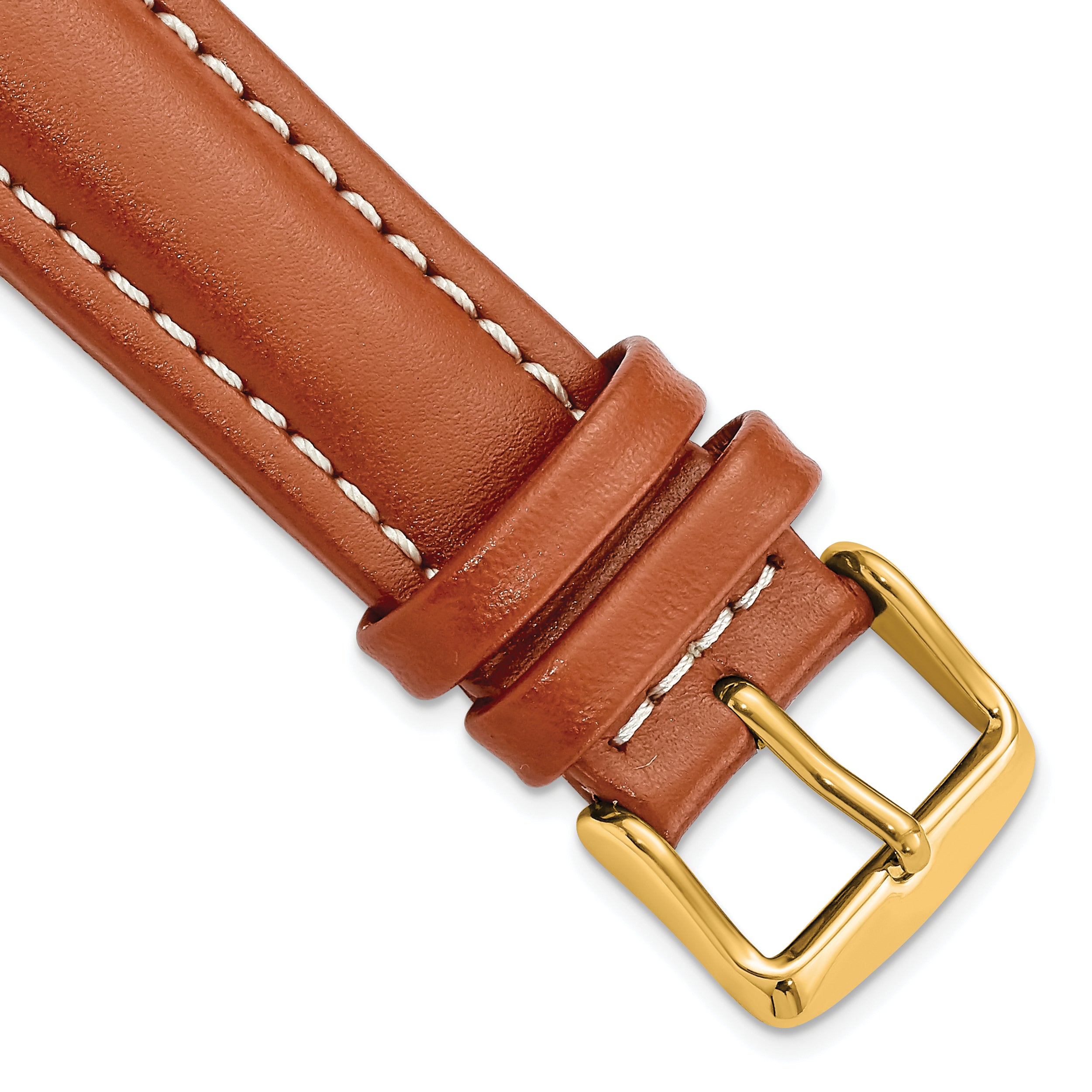 DeBeer 20mm Saddle Brown Oil-tanned Leather with White Stitching and Gold-tone Buckle 7.5 inch Watch Band