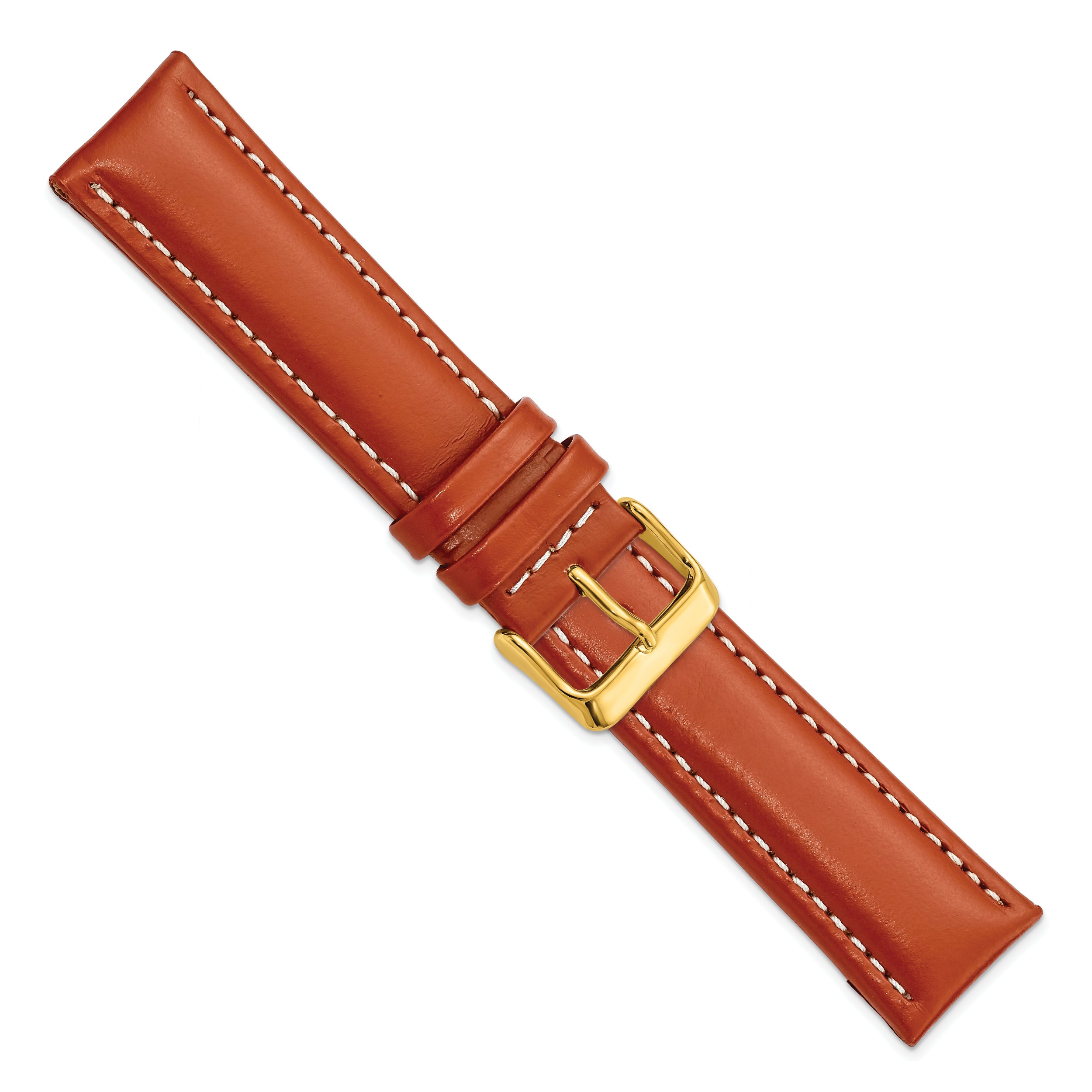 14mm Saddle Brown Oil-tanned Leather with White Stitching and Gold-tone Buckle 6.75 inch Watch Band