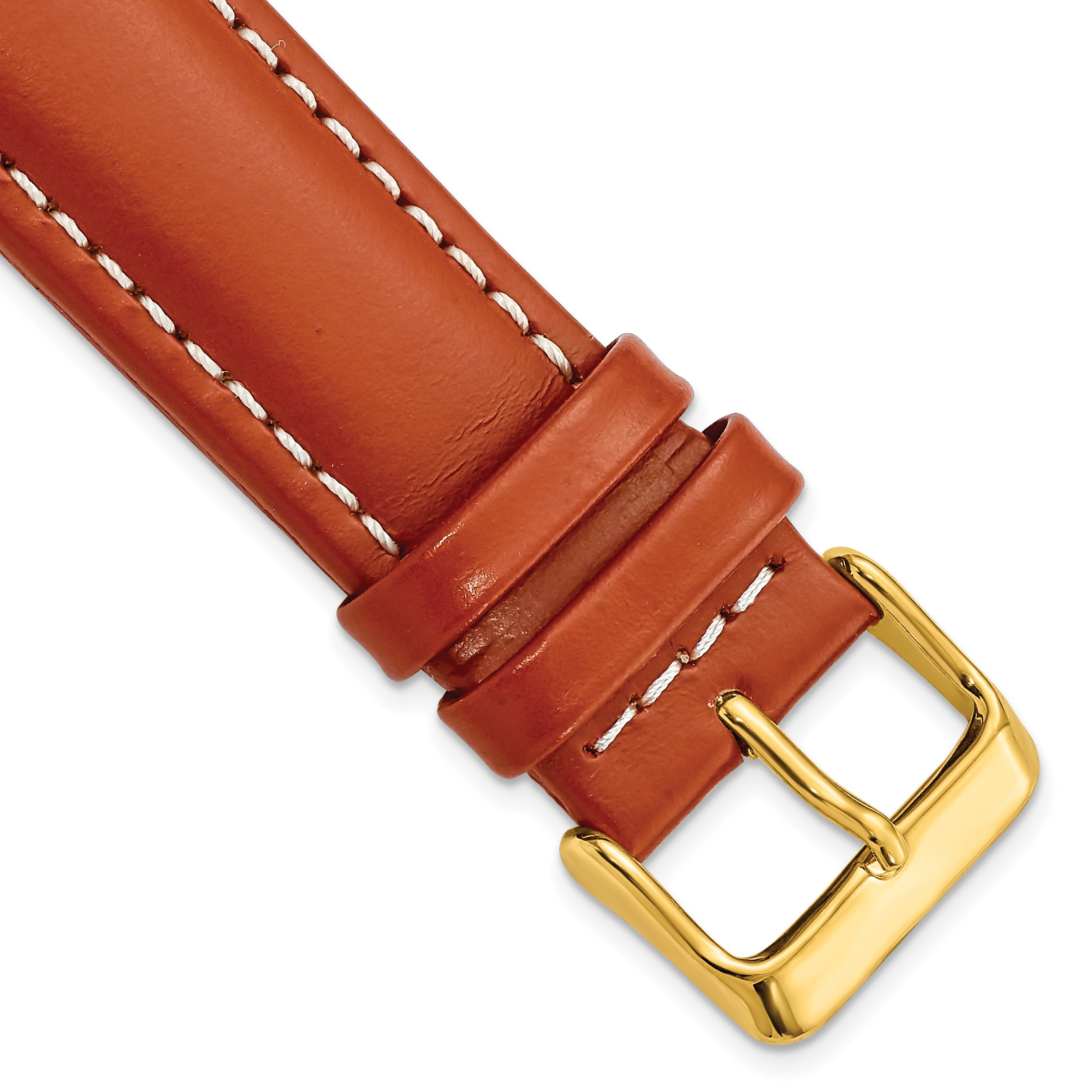 DeBeer 22mm Saddle Brown Oil-tanned Leather with White Stitching and Gold-tone Buckle 7.5 inch Watch Band