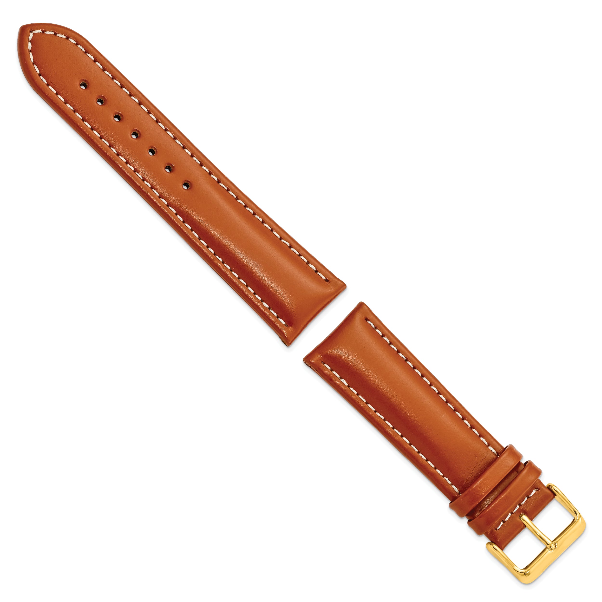 14mm Saddle Brown Oil-tanned Leather with White Stitching and Gold-tone Buckle 6.75 inch Watch Band