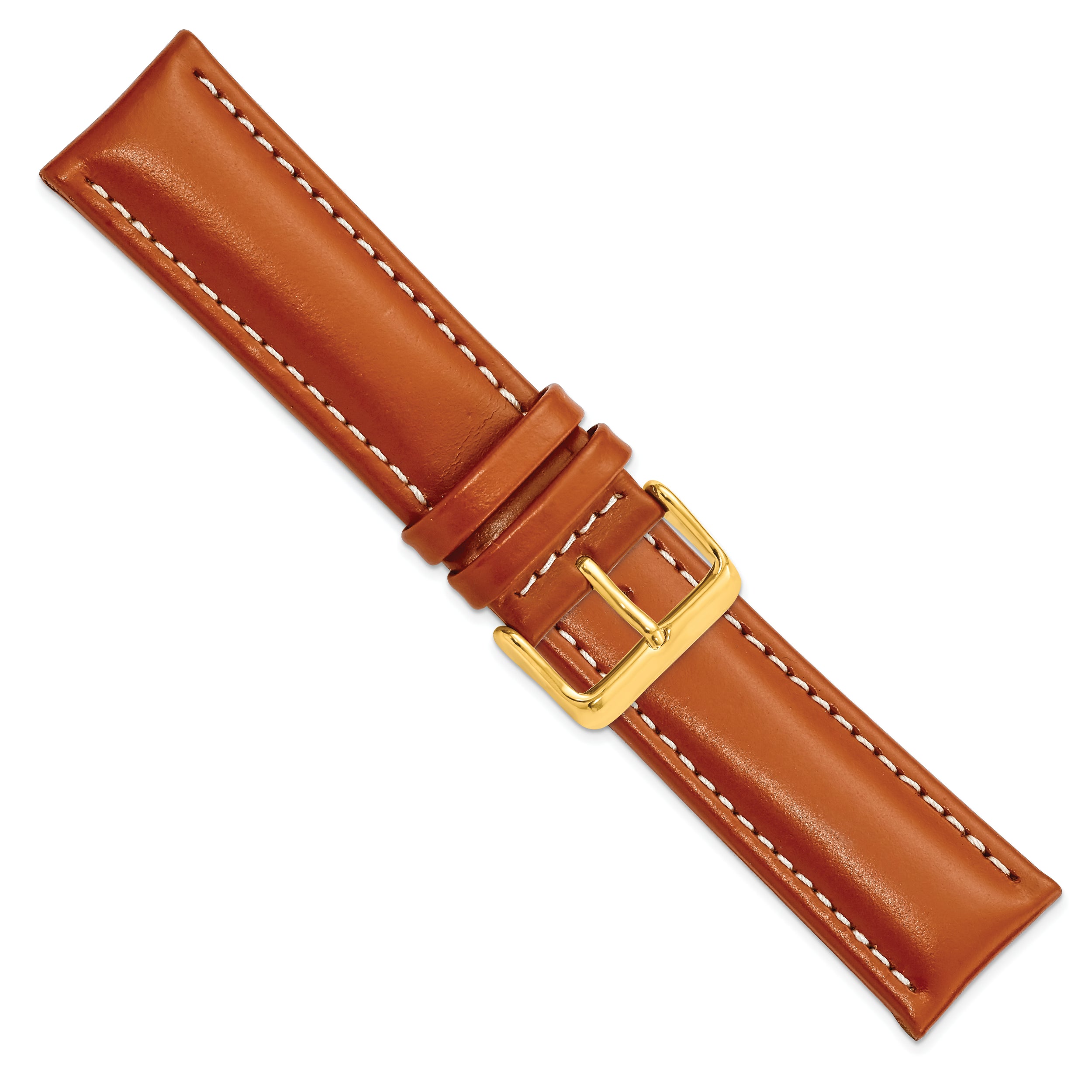 14mm Saddle Brown Oil-tanned Leather with White Stitching and Gold-tone Buckle 6.75 inch Watch Band