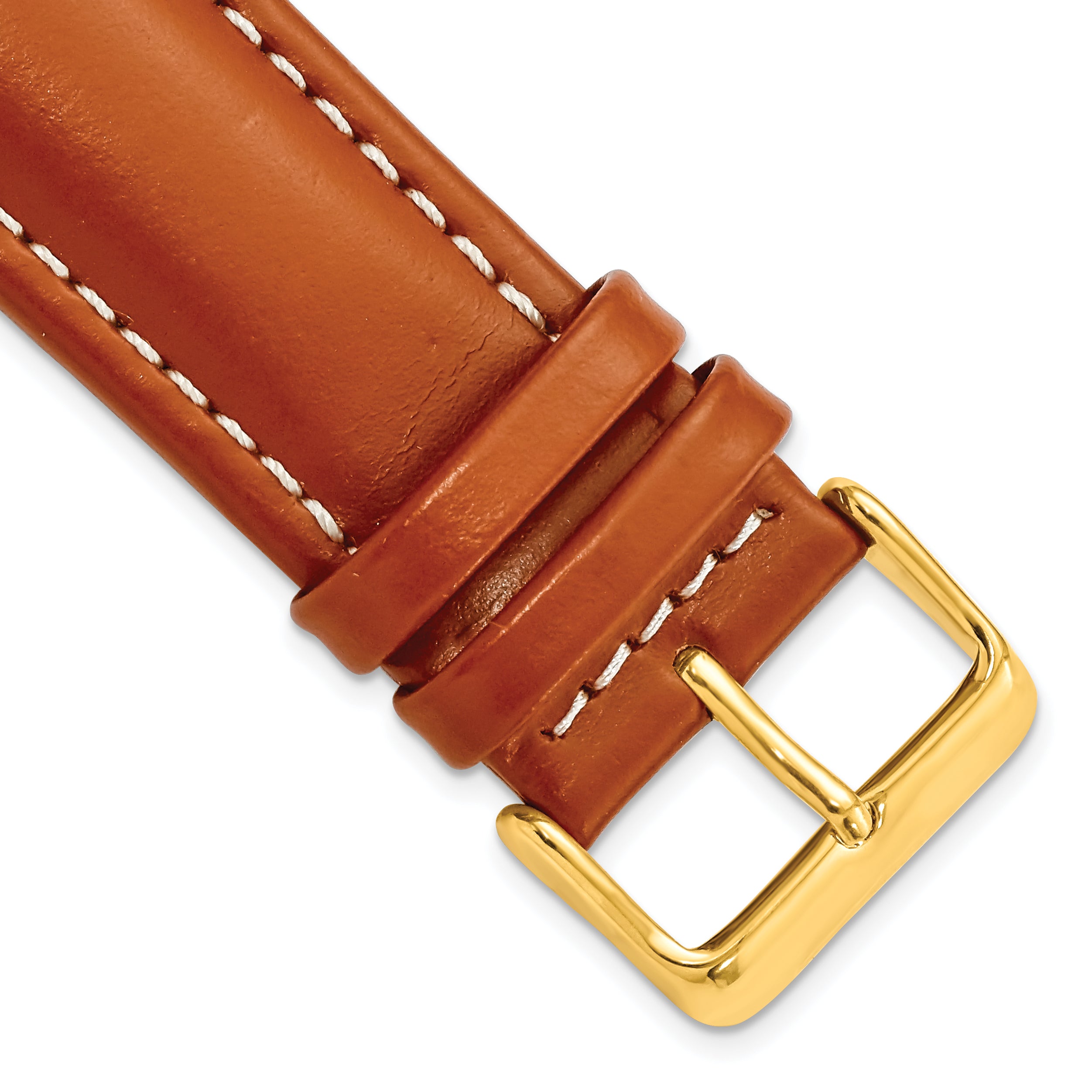 DeBeer 24mm Saddle Brown Oil-tanned Leather with White Stitching and Gold-tone Buckle 7.5 inch Watch Band