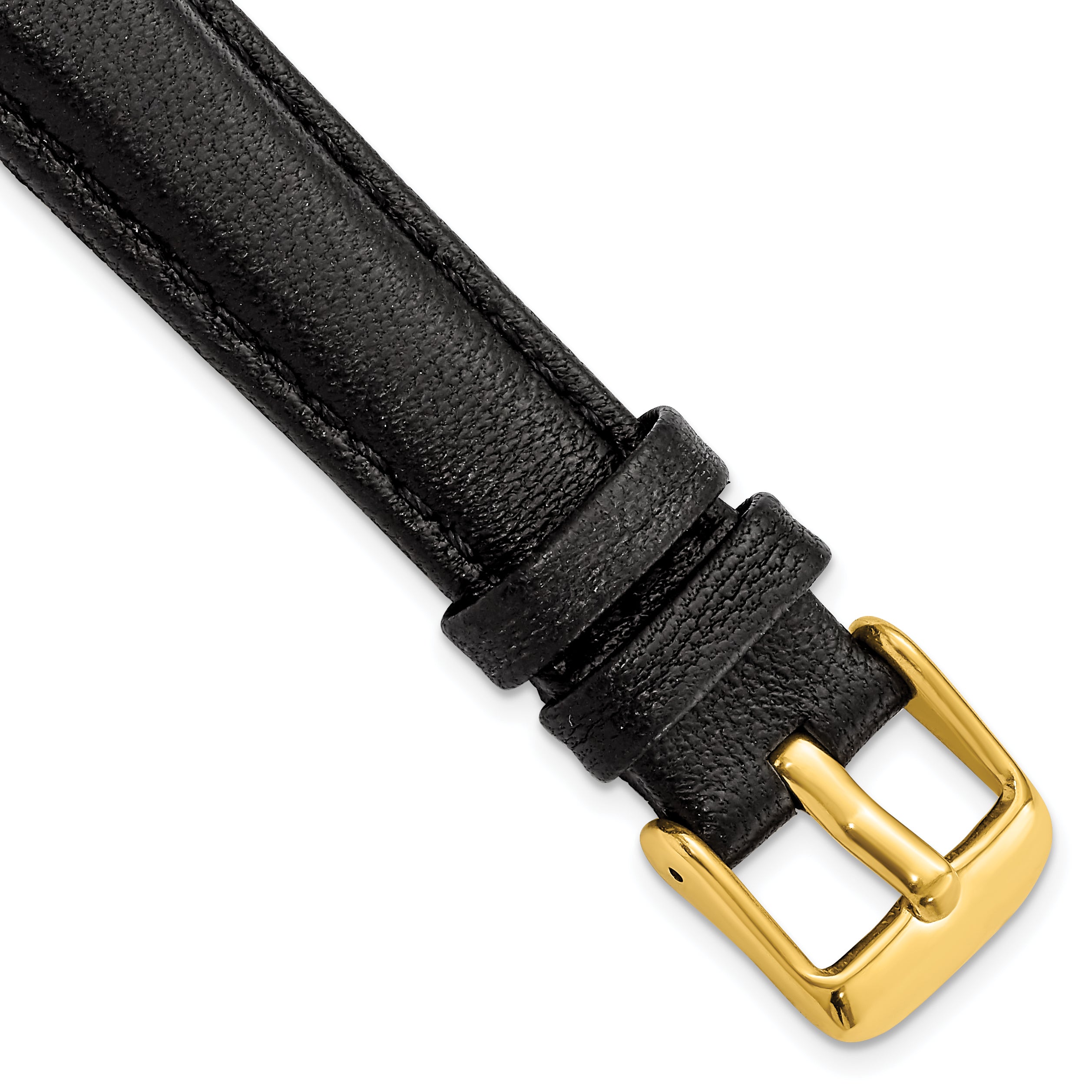 DeBeer 16mm Black Glove Leather with Gold-tone Panerai Style Buckle 7.75 inch Watch Band