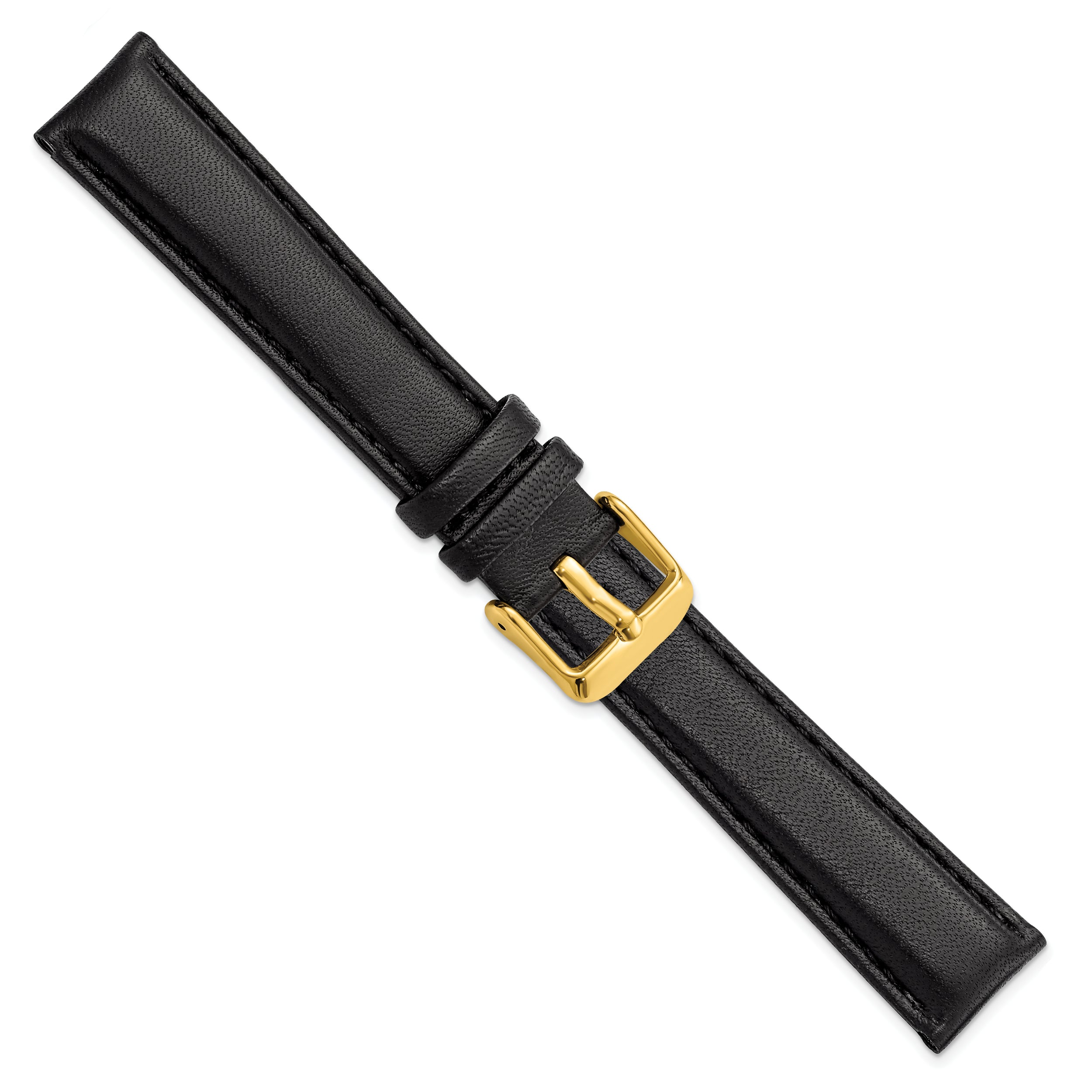 14mm Black Glove Leather with Gold-tone Panerai Style Buckle 6.75 inch Watch Band