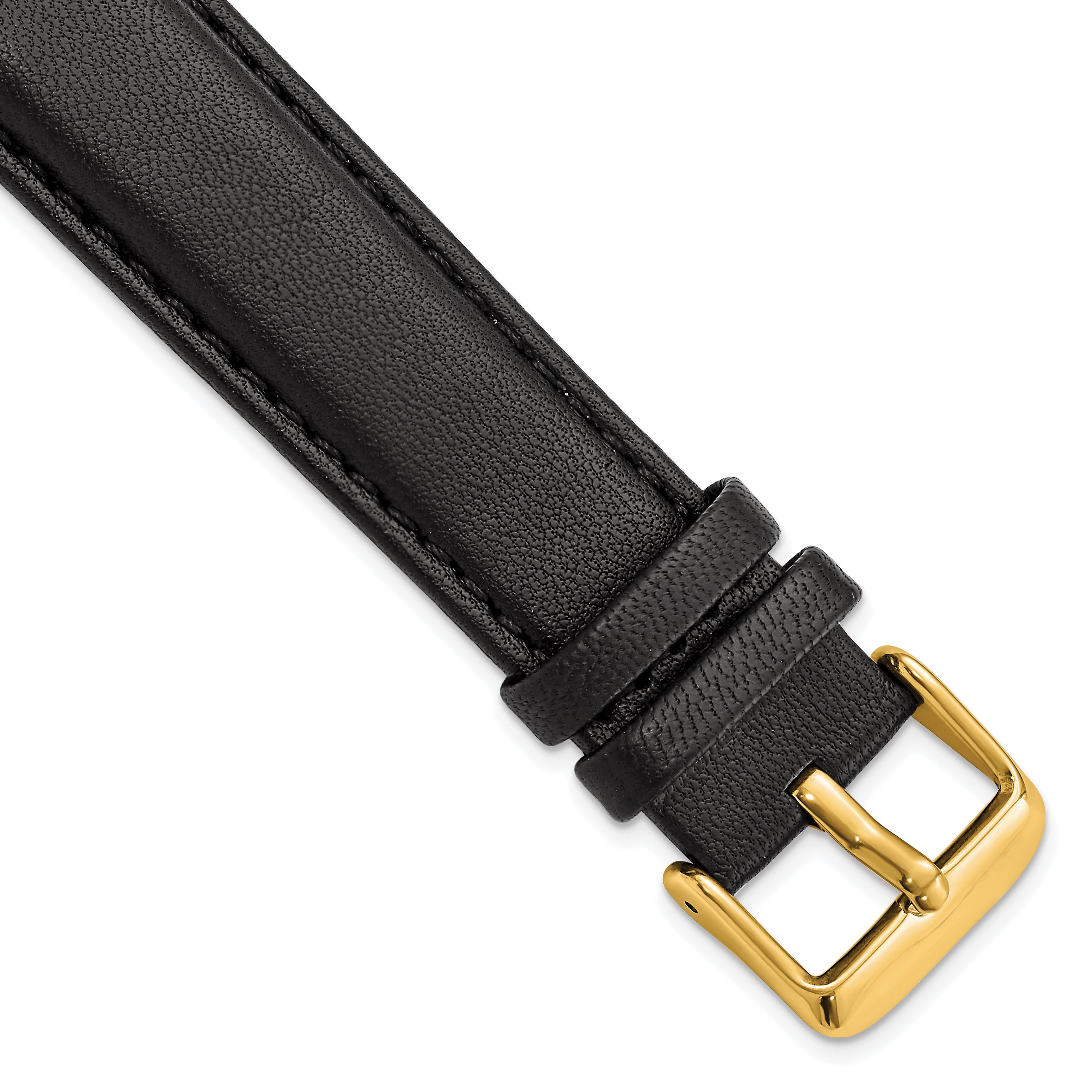 DeBeer 20mm Black Glove Leather with Gold-tone Panerai Style Buckle 7.75 inch Watch Band