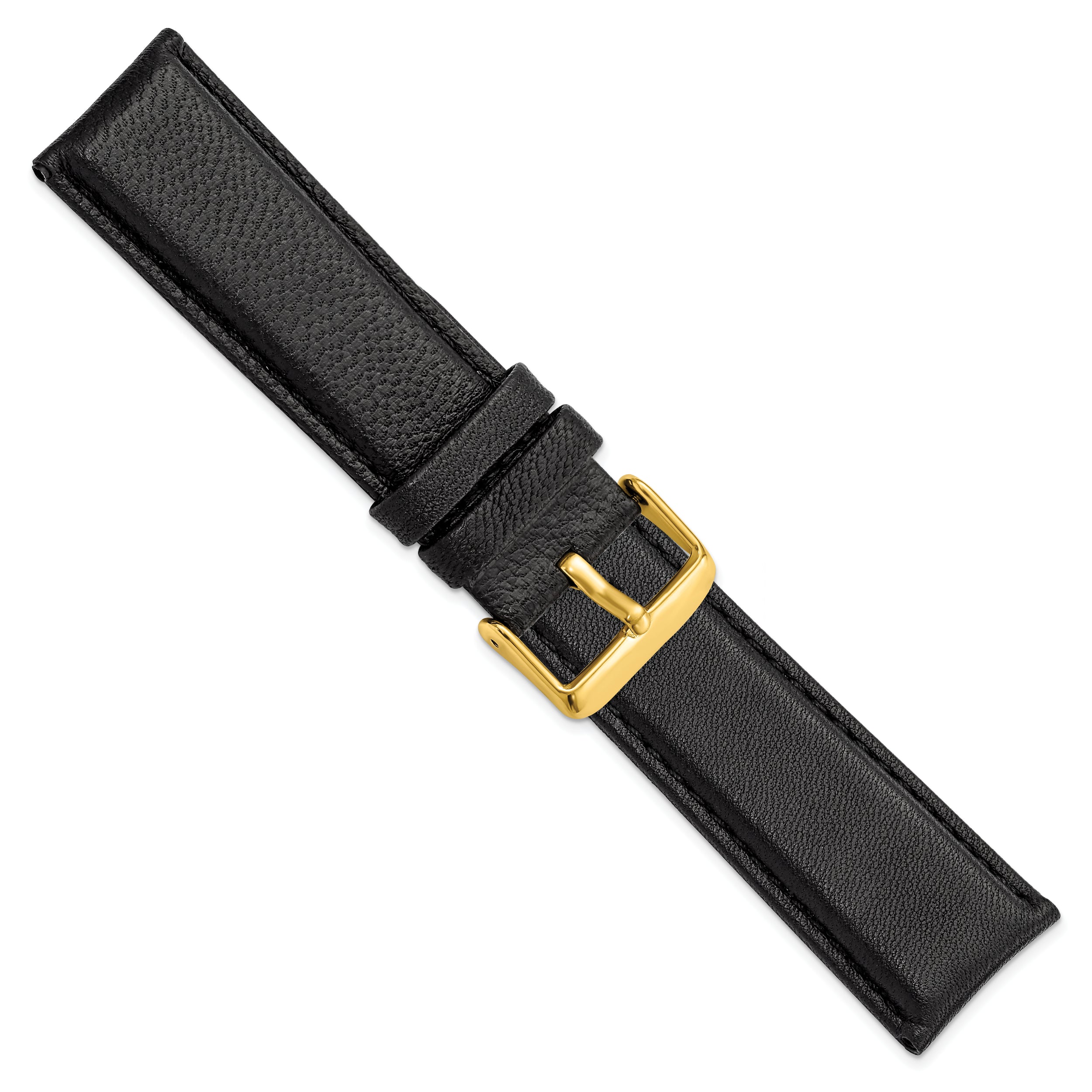 14mm Black Glove Leather with Gold-tone Panerai Style Buckle 6.75 inch Watch Band