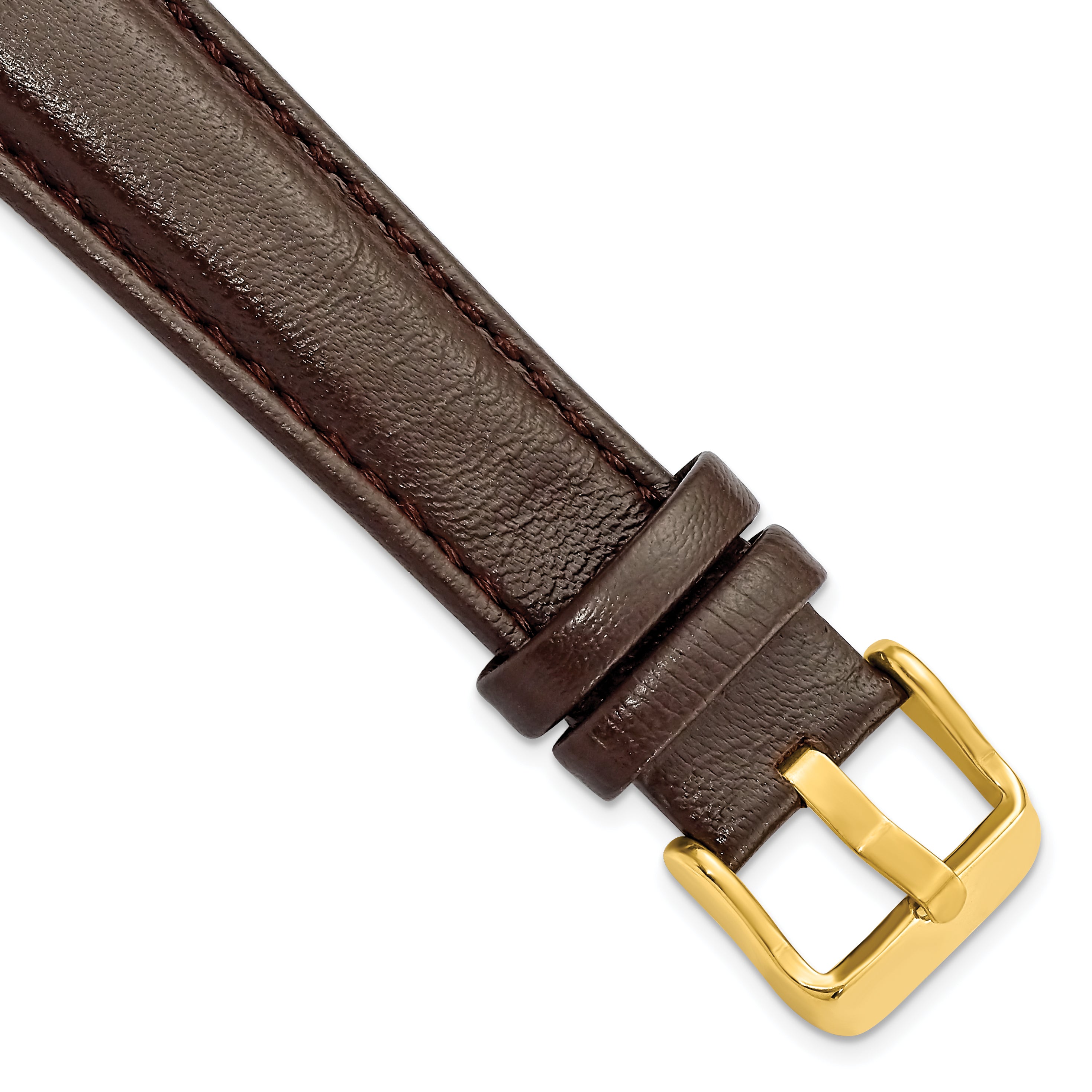 DeBeer 19mm Dark Brown Glove Leather with Gold-tone Panerai Style Buckle 7.75 inch Watch Band