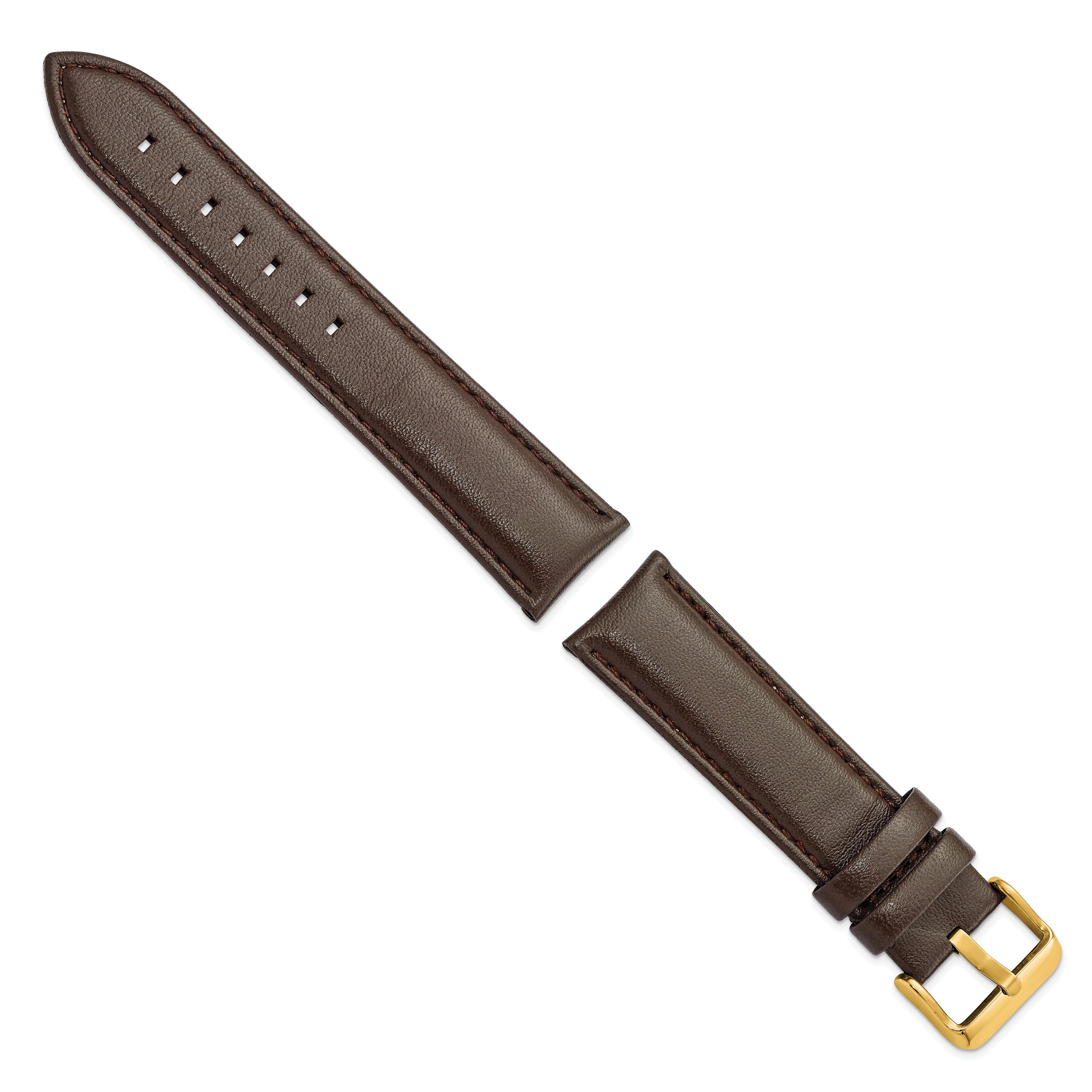 14mm Dark Brown Glove Leather with Gold-tone Panerai Style Buckle 6.75 inch Watch Band