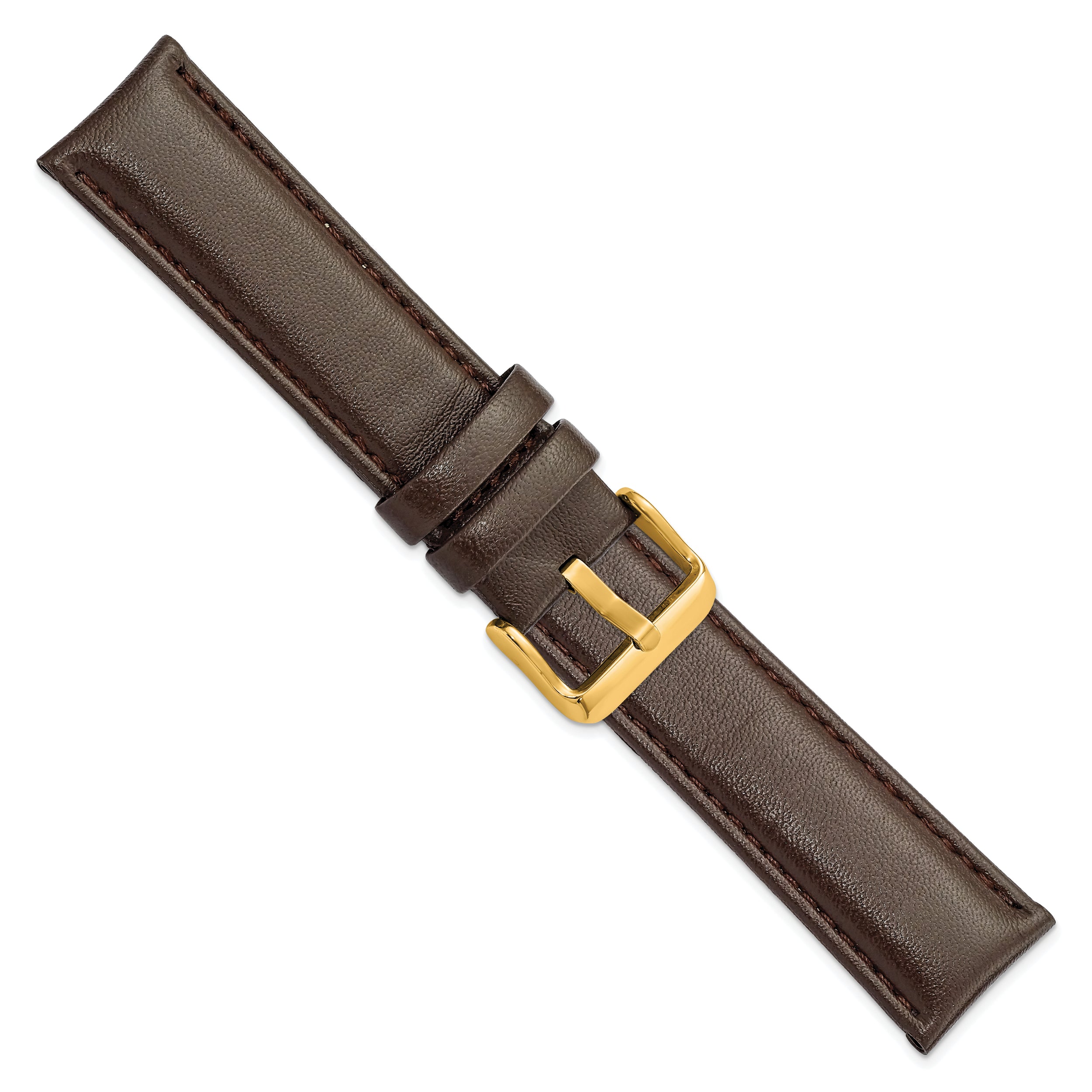 14mm Dark Brown Glove Leather with Gold-tone Panerai Style Buckle 6.75 inch Watch Band