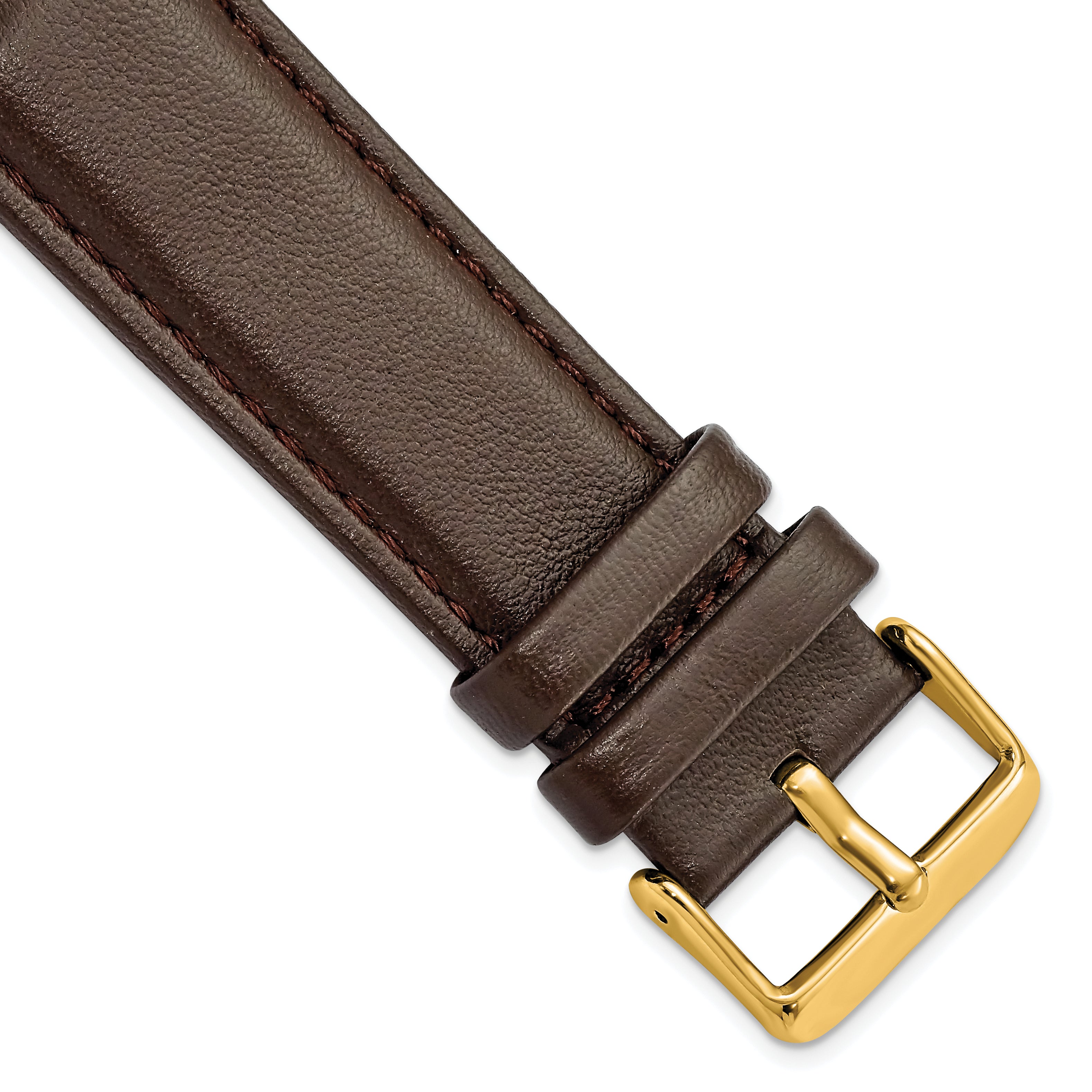 DeBeer 24mm Dark Brown Glove Leather with Gold-tone Panerai Style Buckle 7.75 inch Watch Band