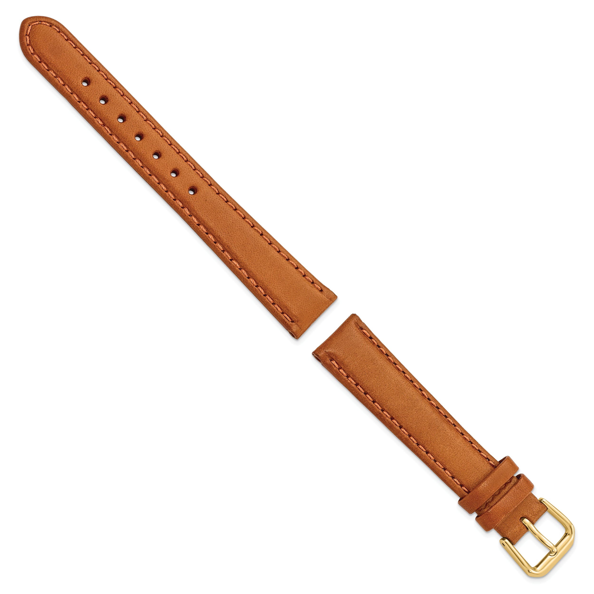 14mm Havana Italian Leather with Gold-tone Buckle 6.75 inch Watch Band - 14 / 6.75