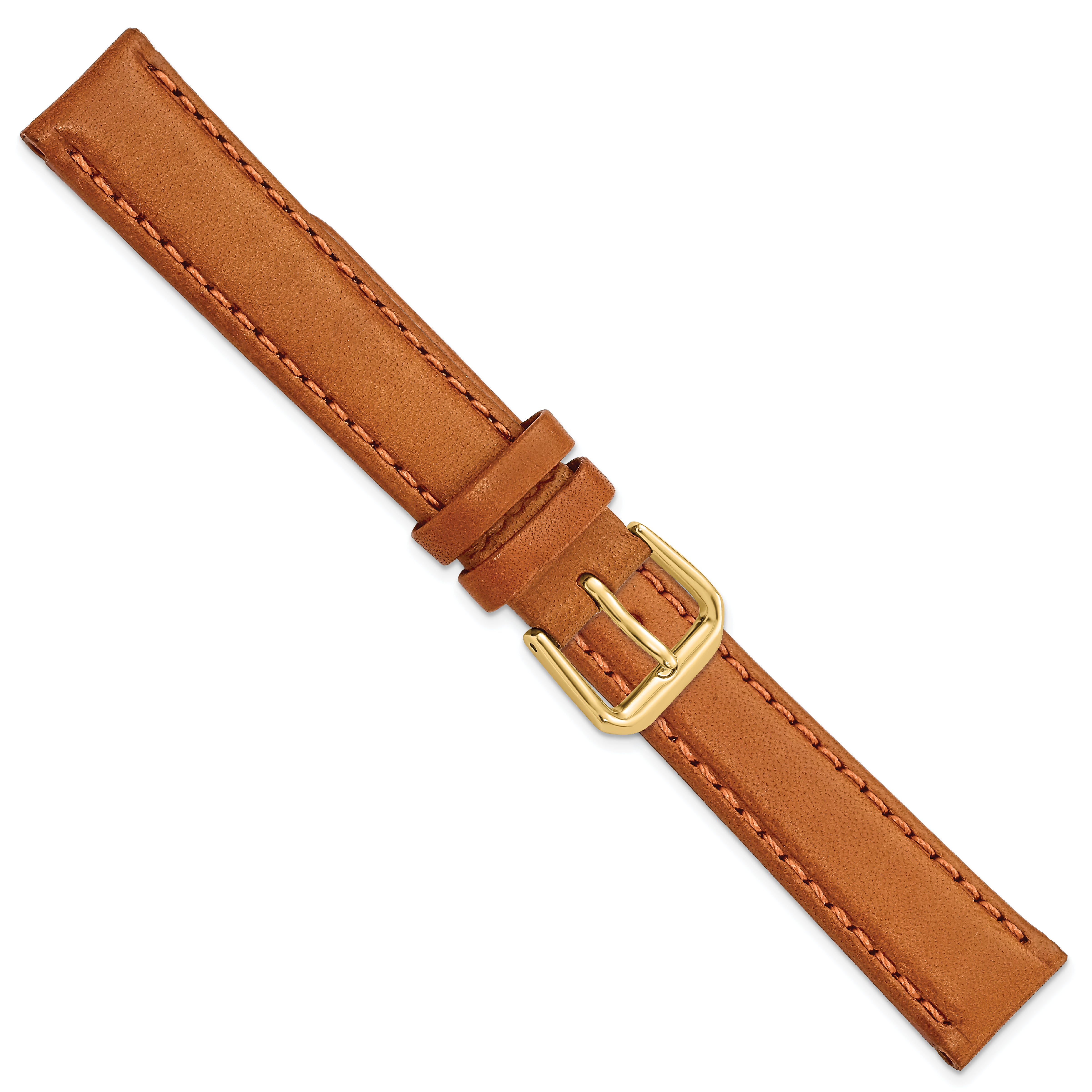 14mm Havana Italian Leather with Gold-tone Buckle 6.75 inch Watch Band - 14 / 6.75
