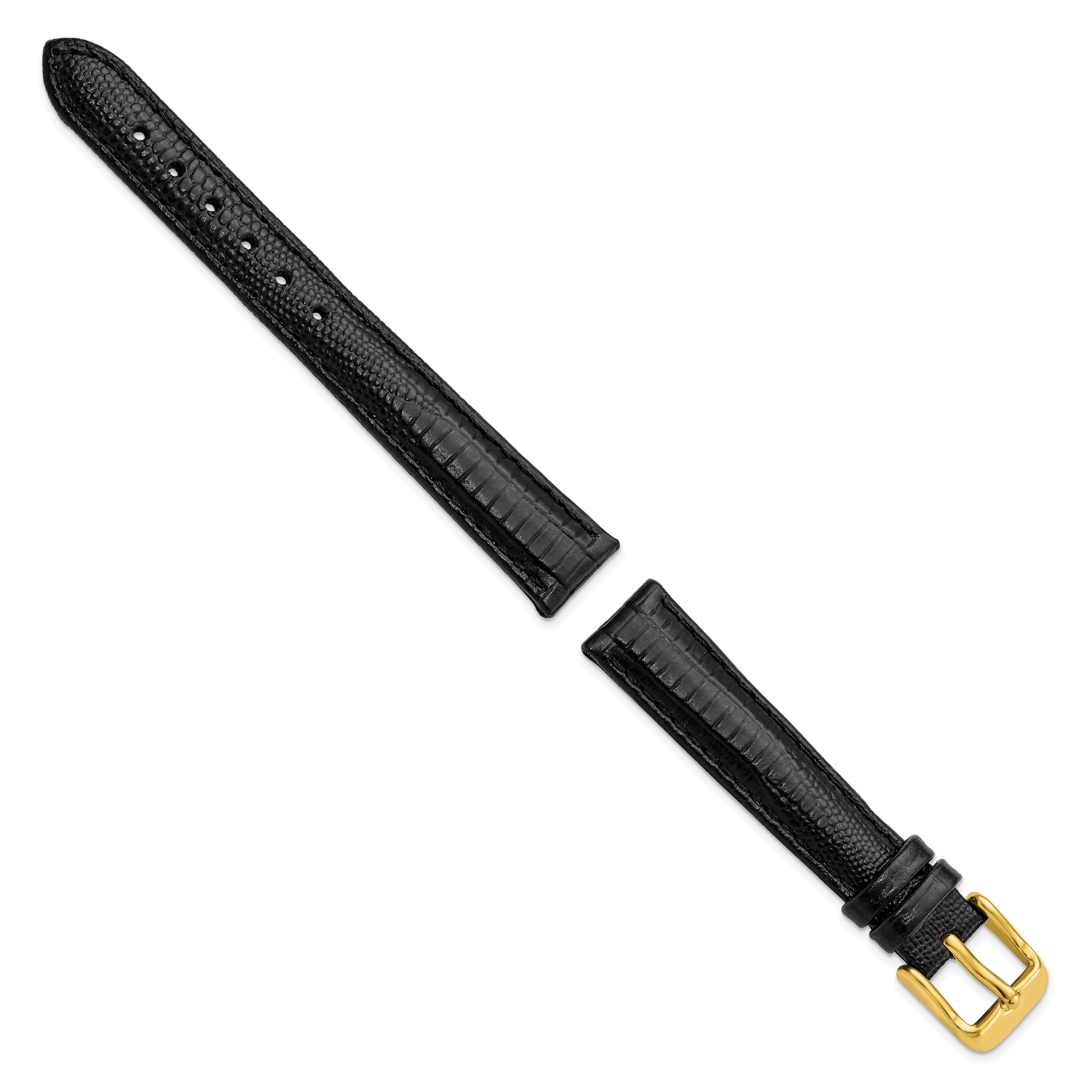 14mm Black Teju Liz Grain Leather with Gold-tone Buckle 6.75 inch Watch Band