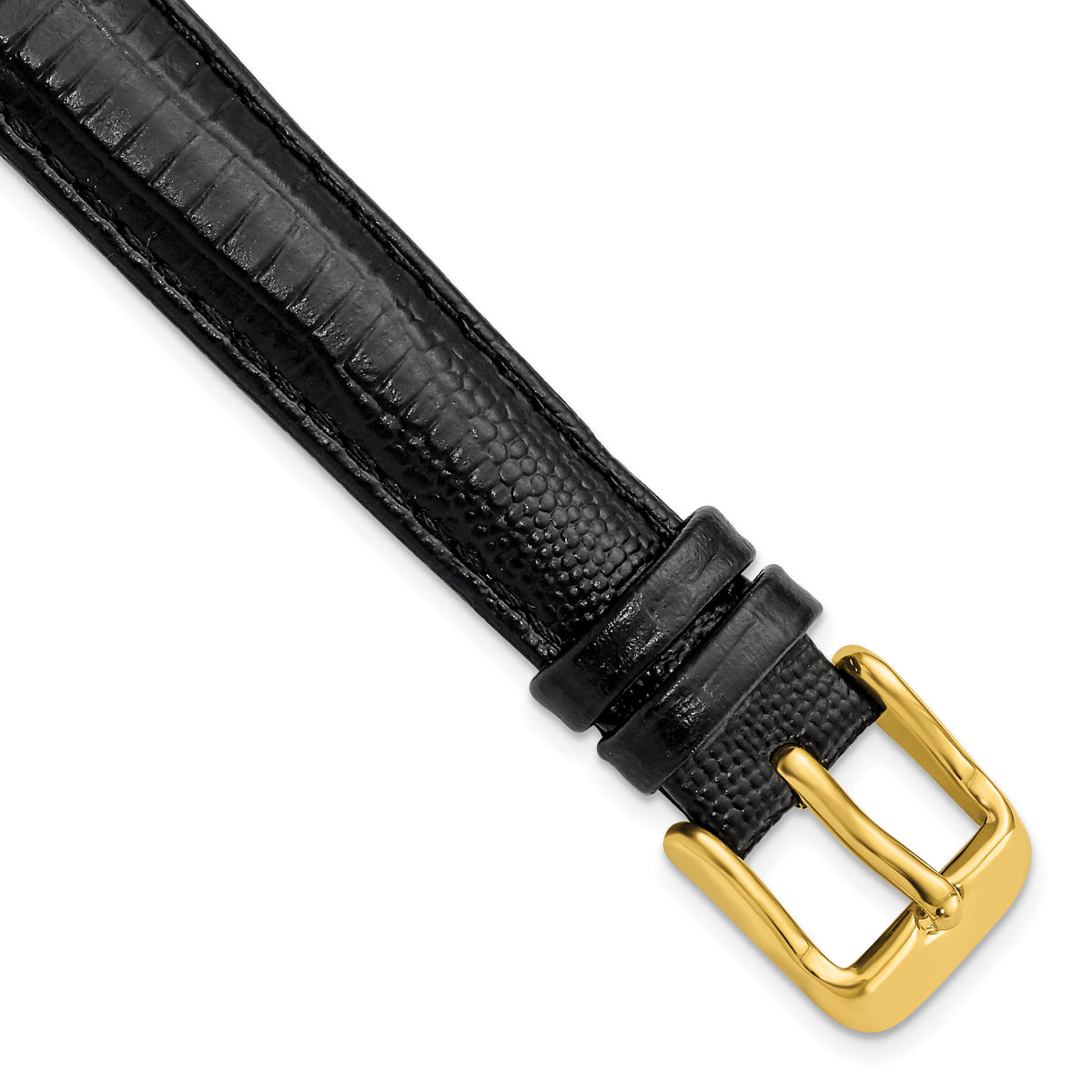 DeBeer 14mm Black Teju Liz Grain Leather with Gold-tone Buckle 6.75 inch Watch Band