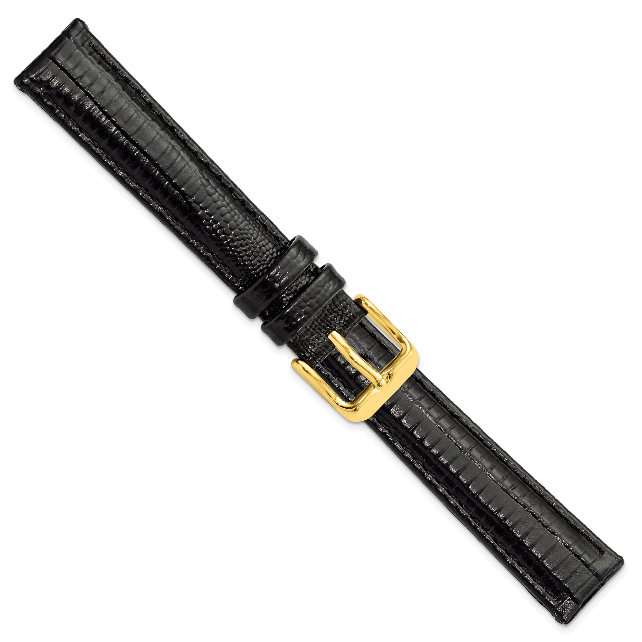 14mm Black Teju Liz Grain Leather with Gold-tone Buckle 6.75 inch Watch Band