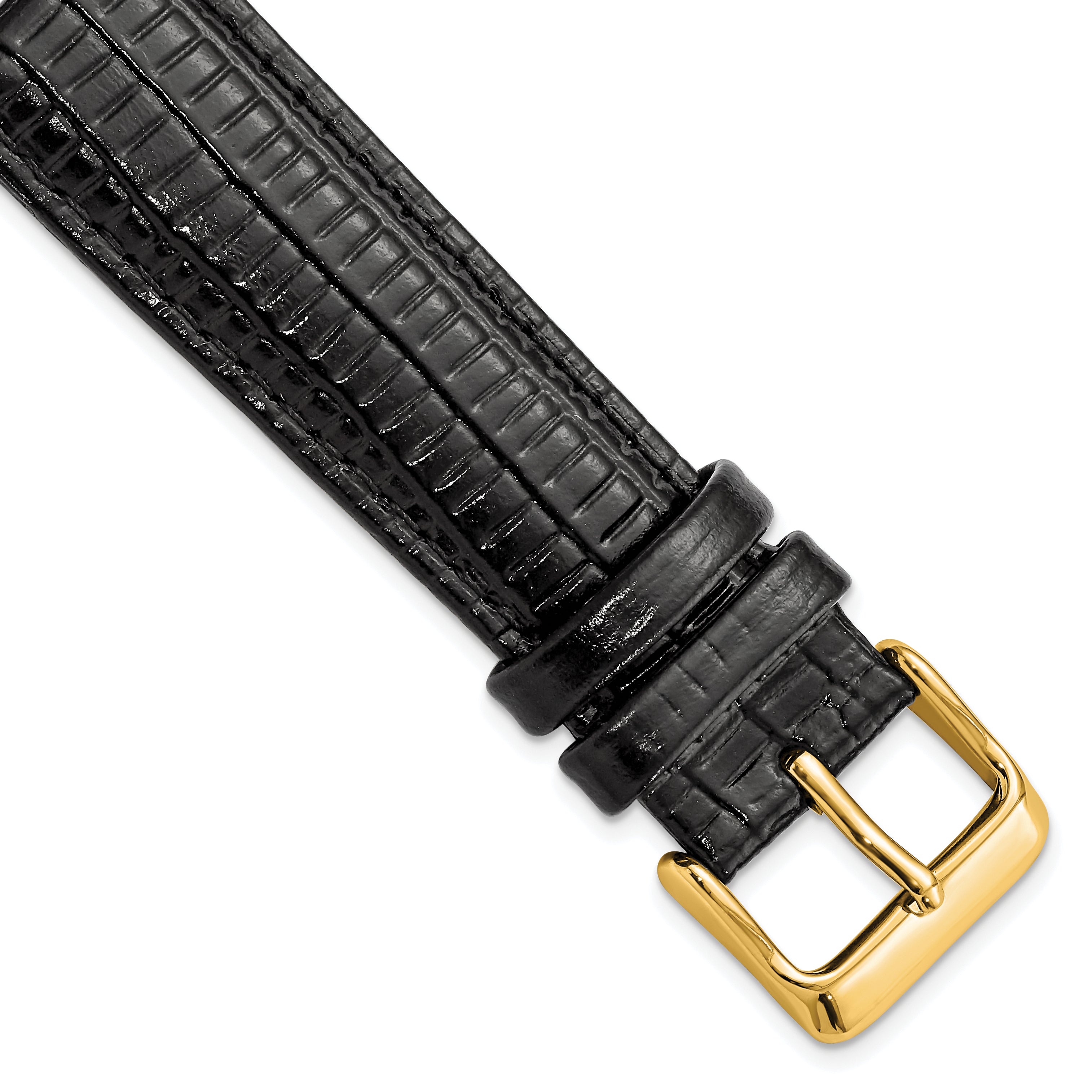 DeBeer 16mm Black Teju Liz Grain Leather with Gold-tone Buckle 7.5 inch Watch Band